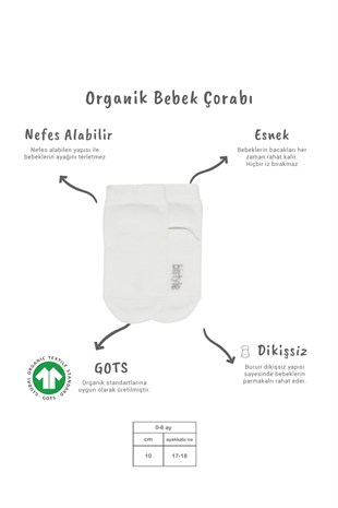 GOTS Sertifikalı 5li Organik Soket Çorap Ekru