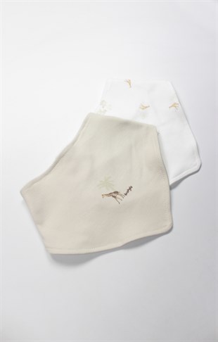 GOTS Sertifikalı Safari 2li Fular Önlük Yeşil Ekru