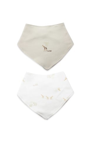 GOTS Sertifikalı Safari 2li Fular Önlük Yeşil Ekru