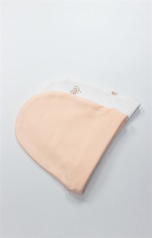 GOTS Sertifikalı Cute Happy 2li Şapka Somon Ekru B