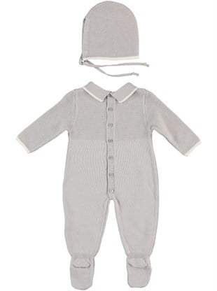 Monna Rosa Milano Şapkalı Triko Bebek Tulum Gri