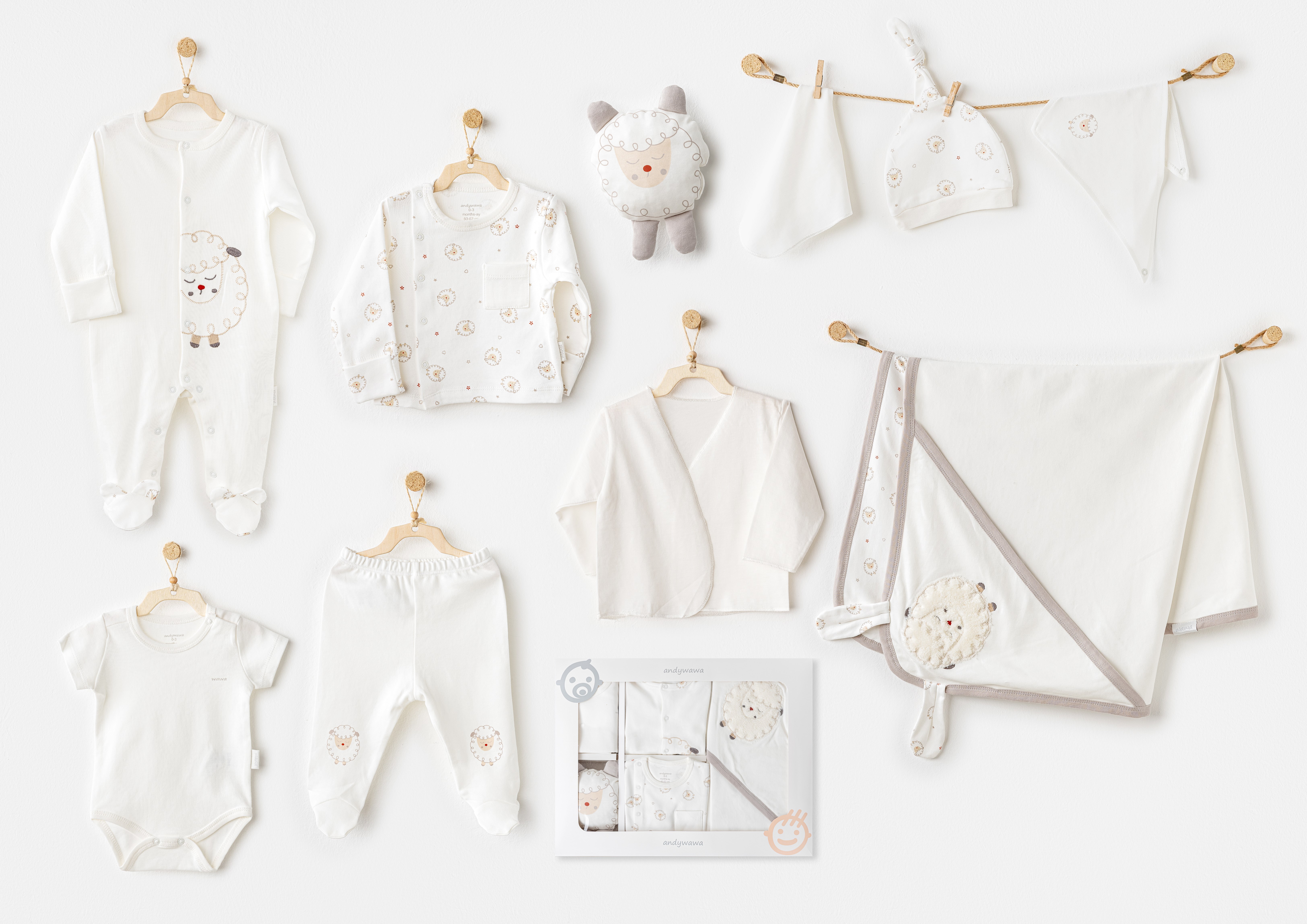 Hastane Çıkışı SetleriAndywawa %100 Pamuk 10lu Unisex Kuzulu Set
