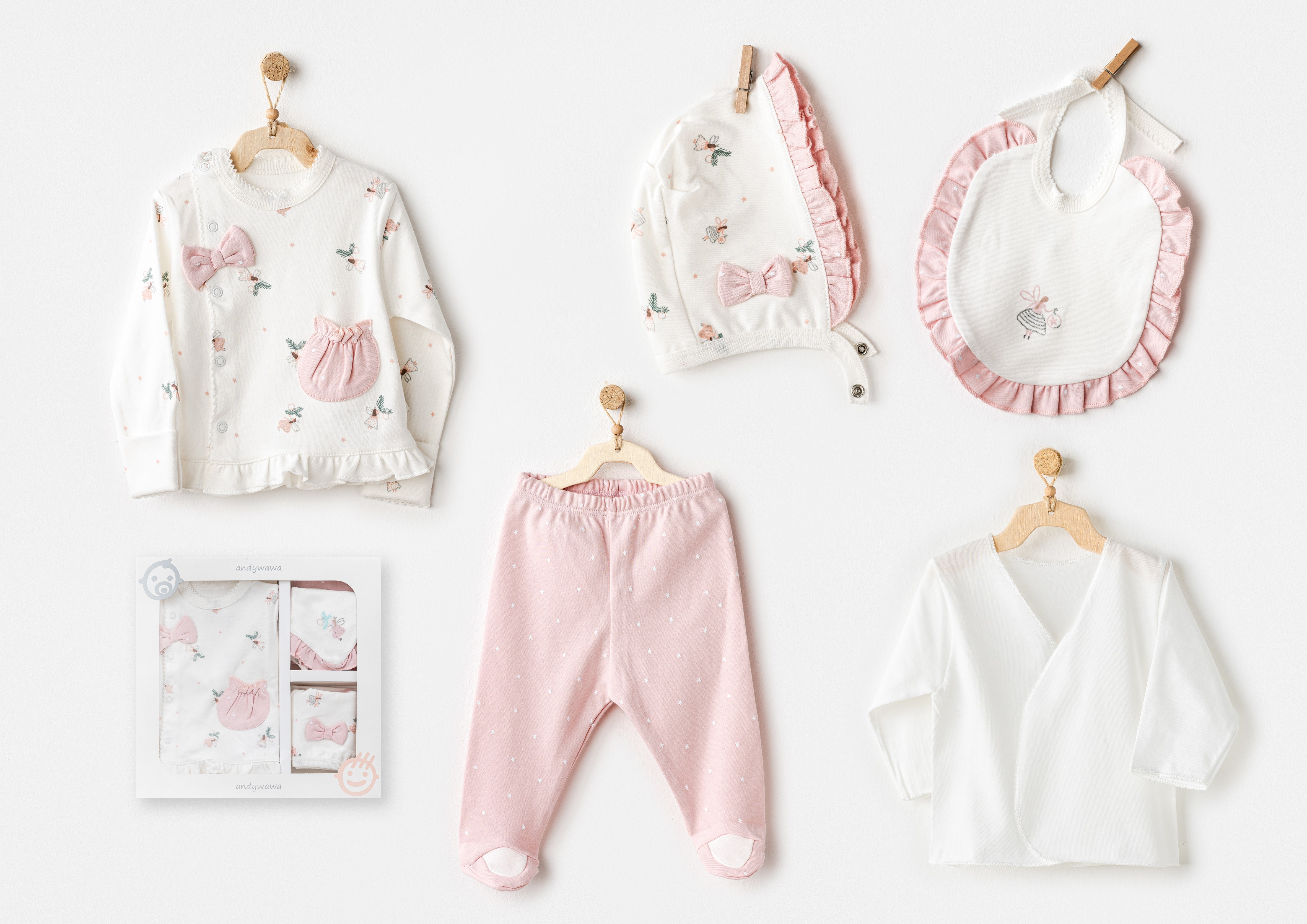 Hastane Çıkışı SetleriAndywawa %100 Pamuk 5li Set Pembe