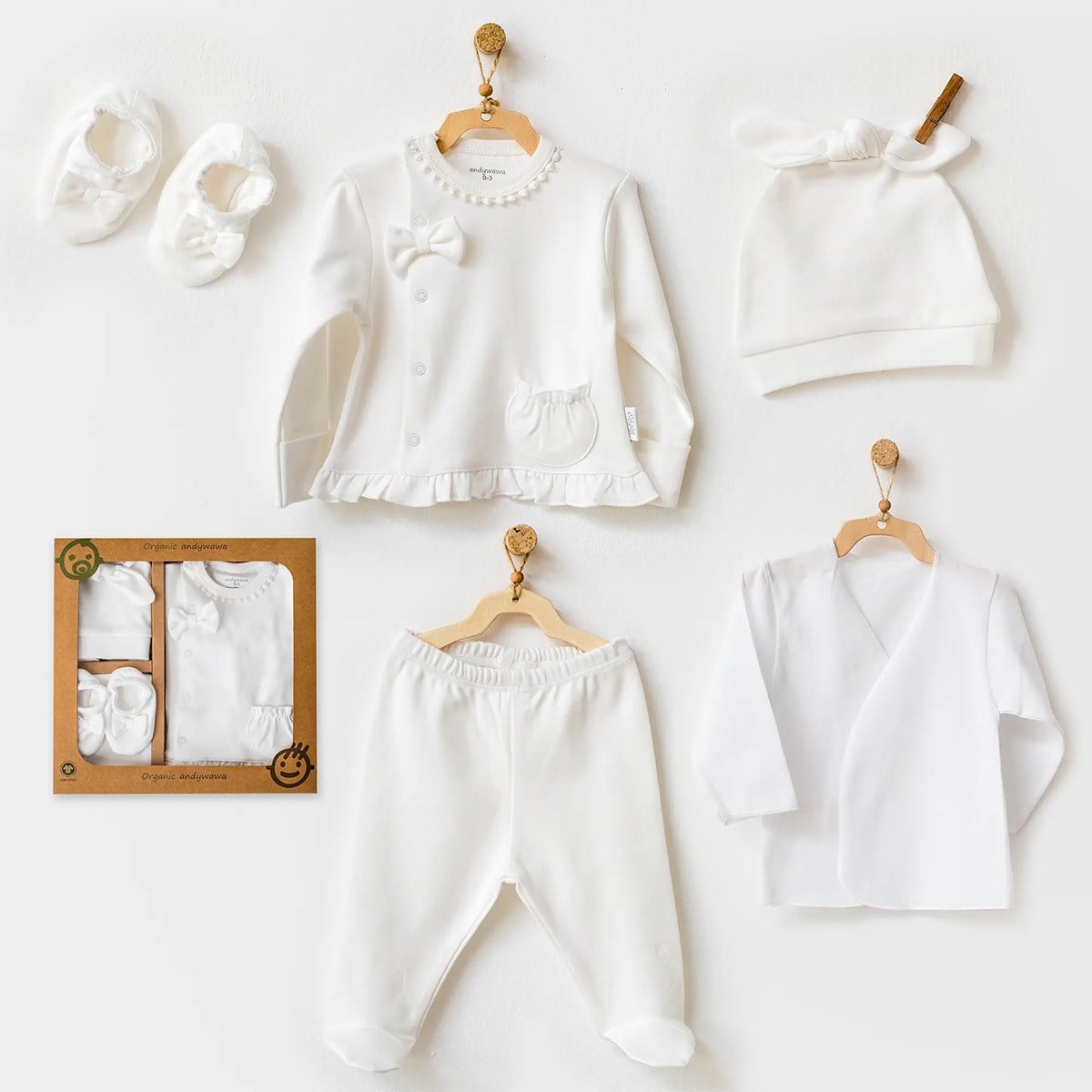 Hastane Çıkışı SetleriAndywawa Organik 5li Naturel Kız Set Ekru