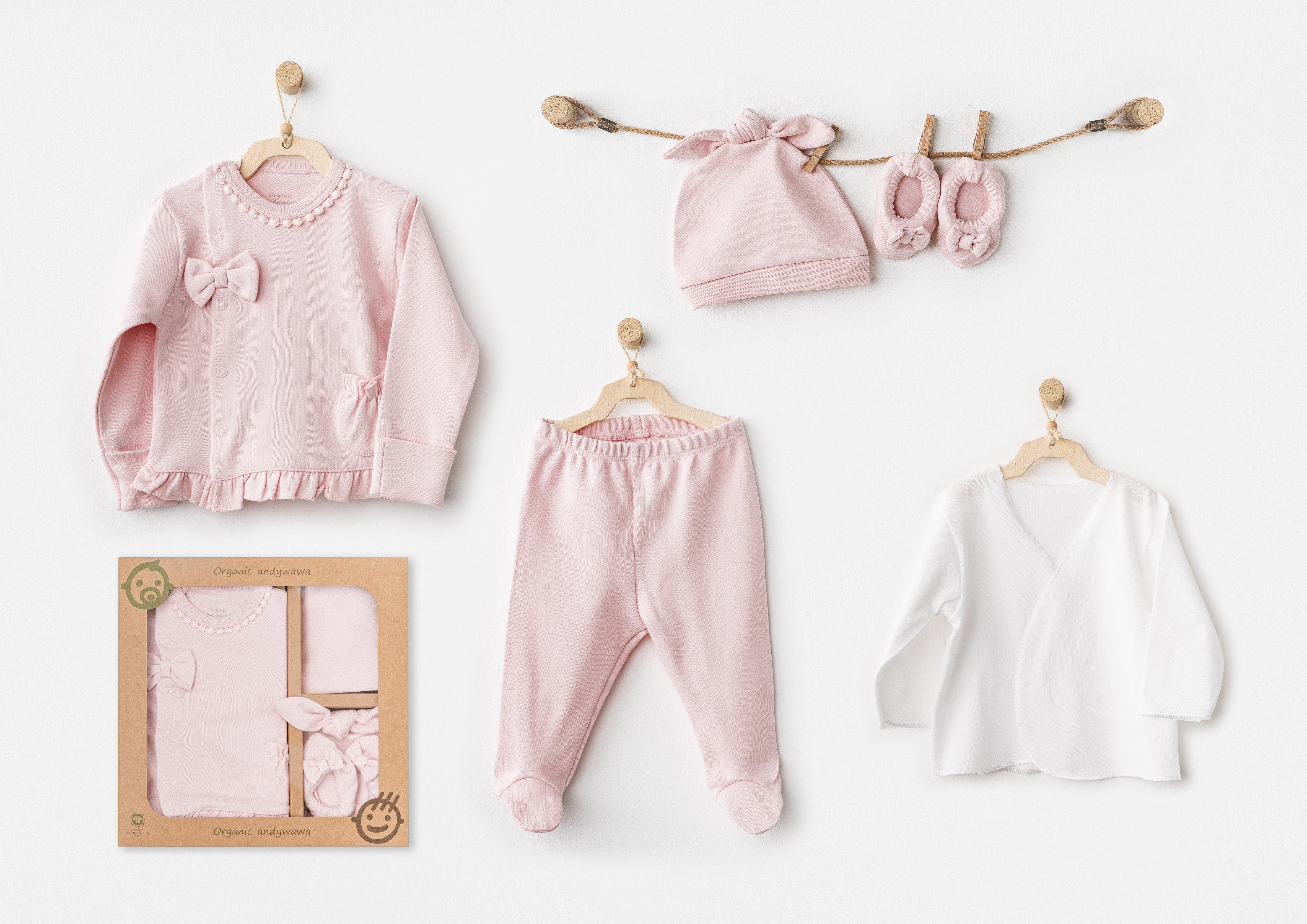 Hastane Çıkışı SetleriAndywawa Organik 5li Naturel Kız Set Pembe