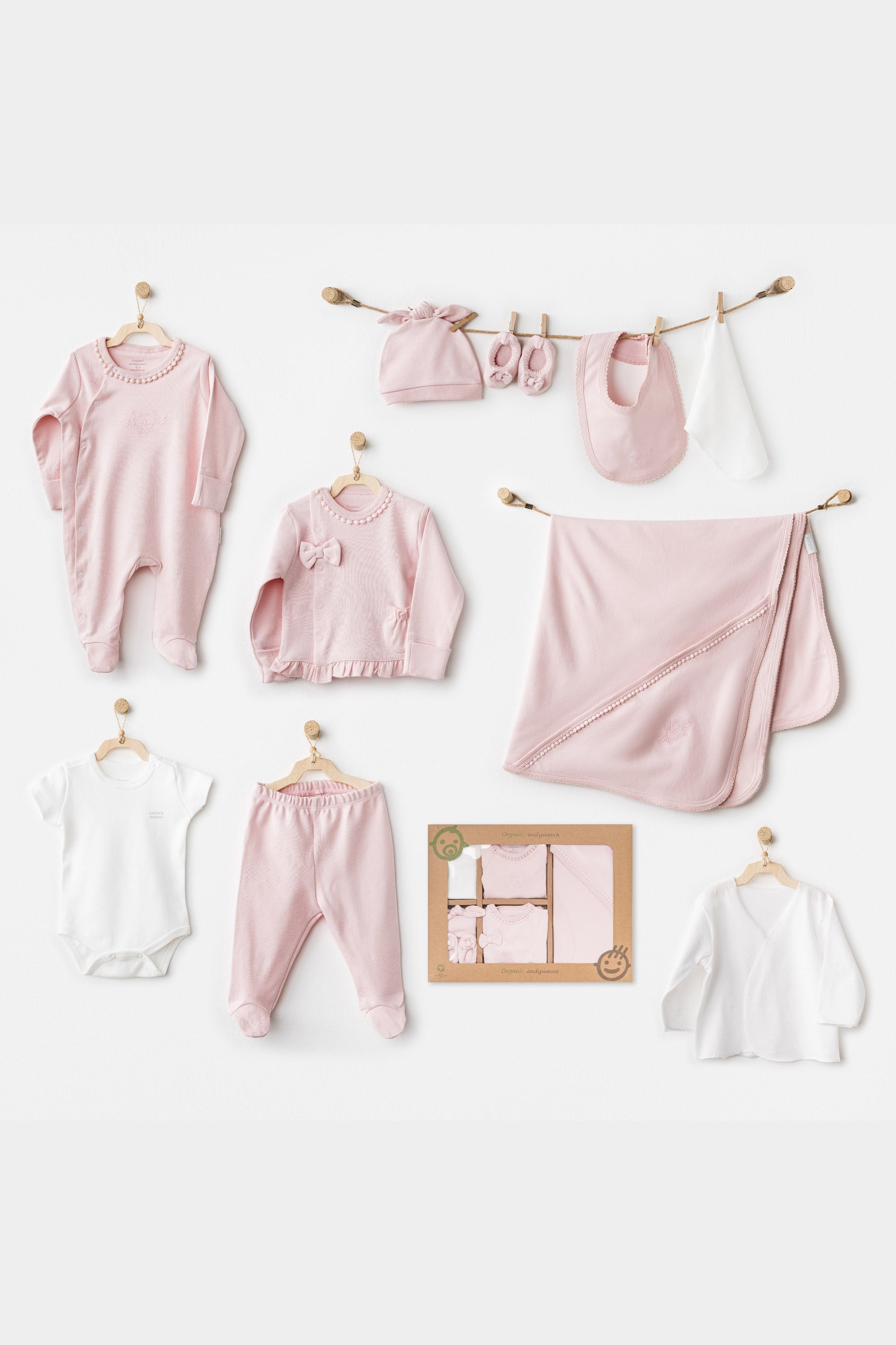 Hastane Çıkışı SetleriAndywawa Organik GOTS 10lu Naturel Kız Set Pembe