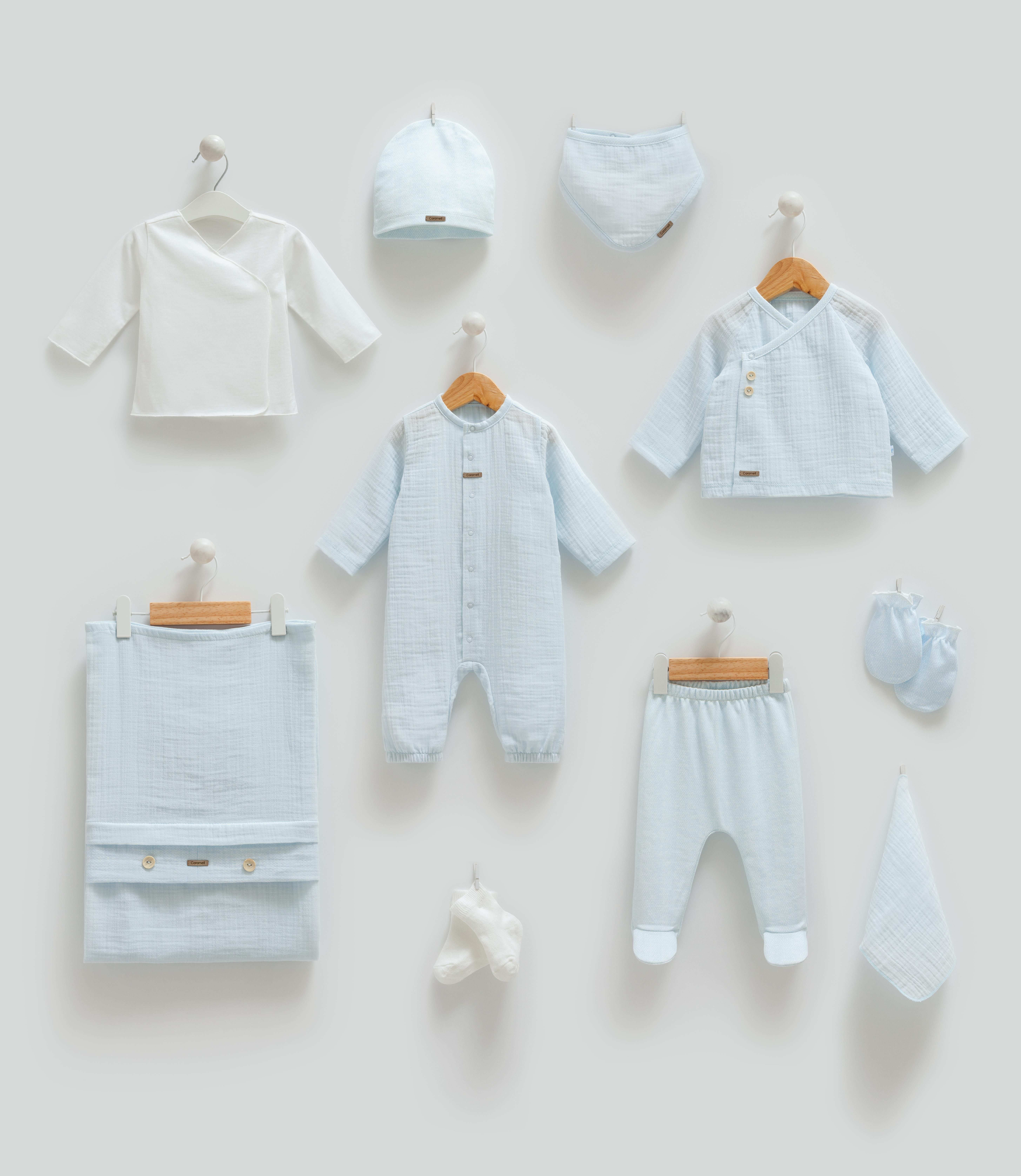 Hastane Çıkışı SetleriBebellia Müslin Erkek Bebek Premium 10lu Set Mavi
