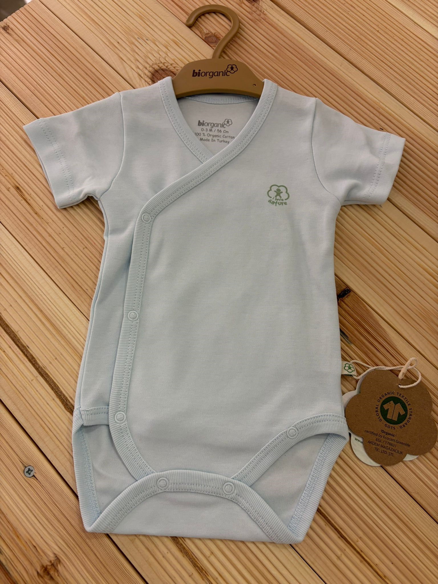 Çıtçıtlı Badi, Tek Alt PantolonBiorganic GOTS Sertifikalı Kruvaze K.Kol Badi Mavi