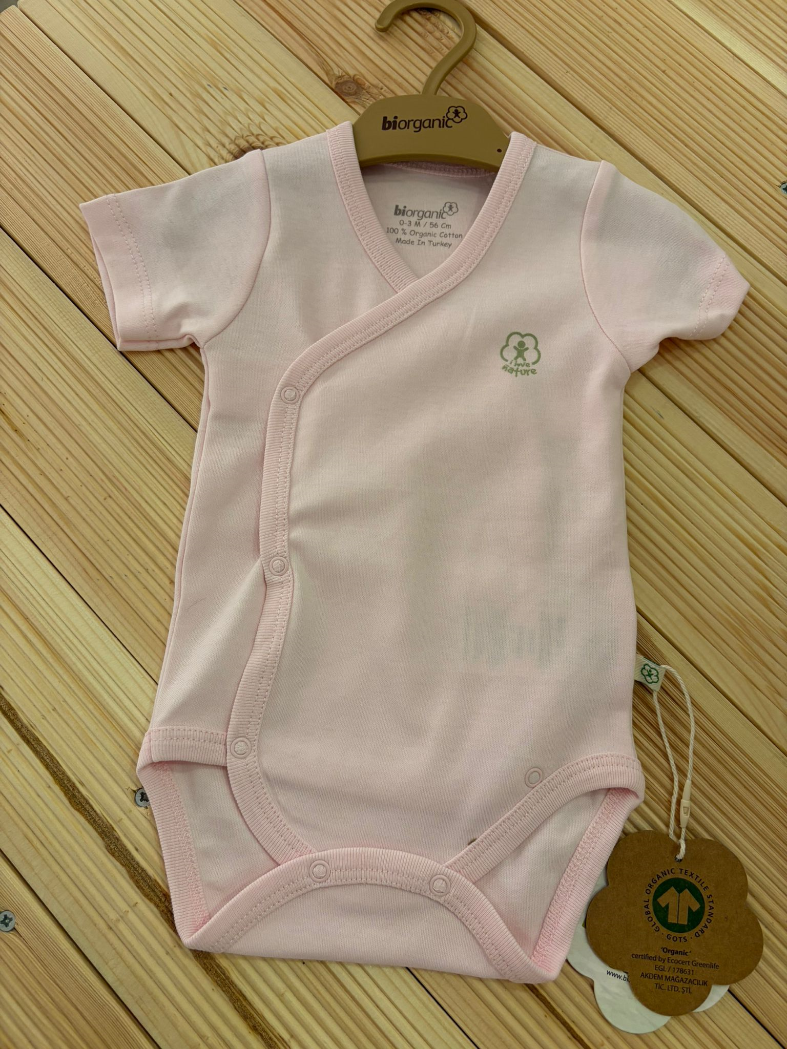Çıtçıtlı Badi, Tek Alt PantolonBiorganic GOTS Sertifikalı Kruvaze K.Kol Badi Pembe