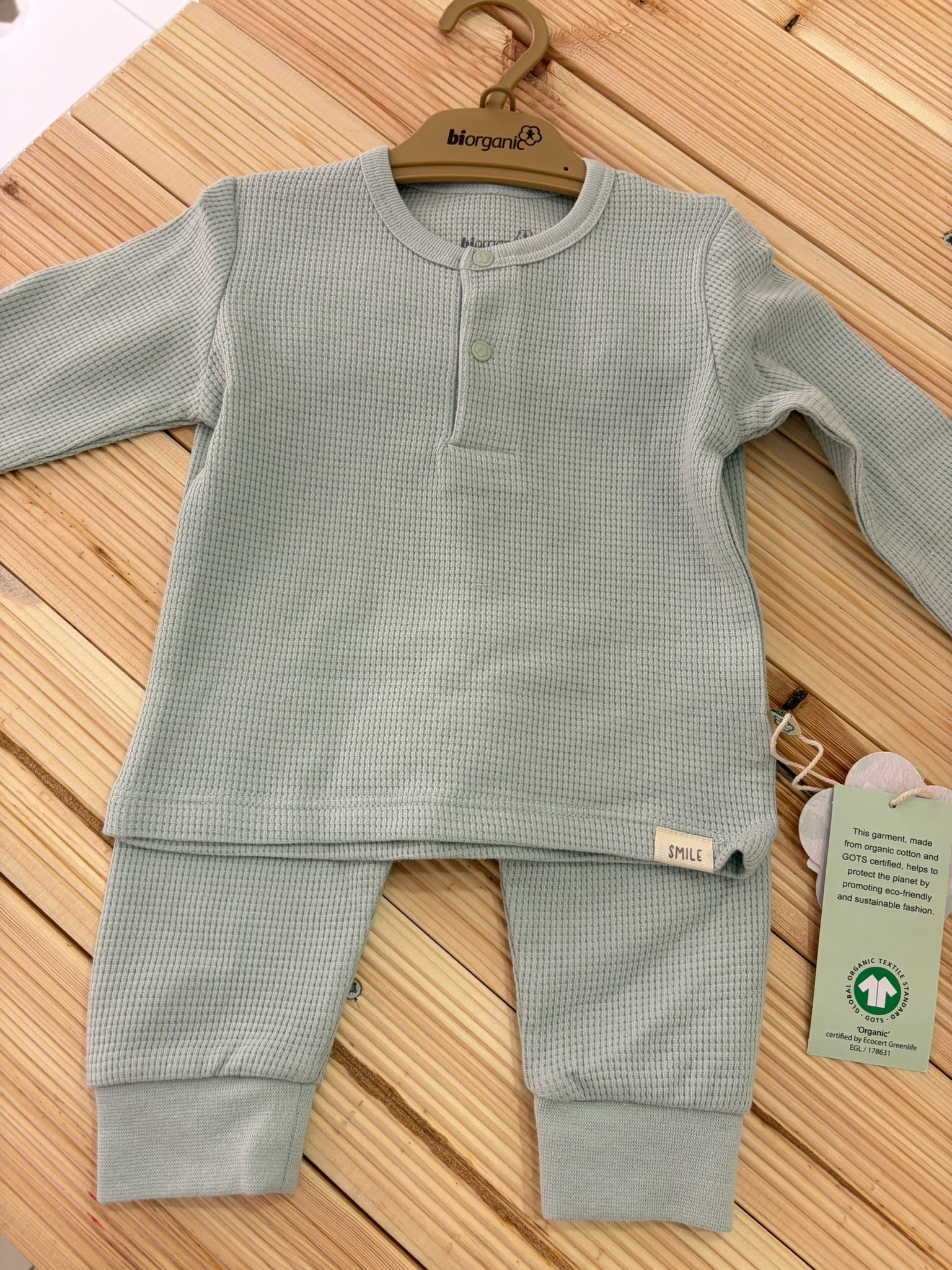 Erkek Bebek İkili TakımBiorganic GOTS Sertifikalı Waffle Smile 2li set Mint