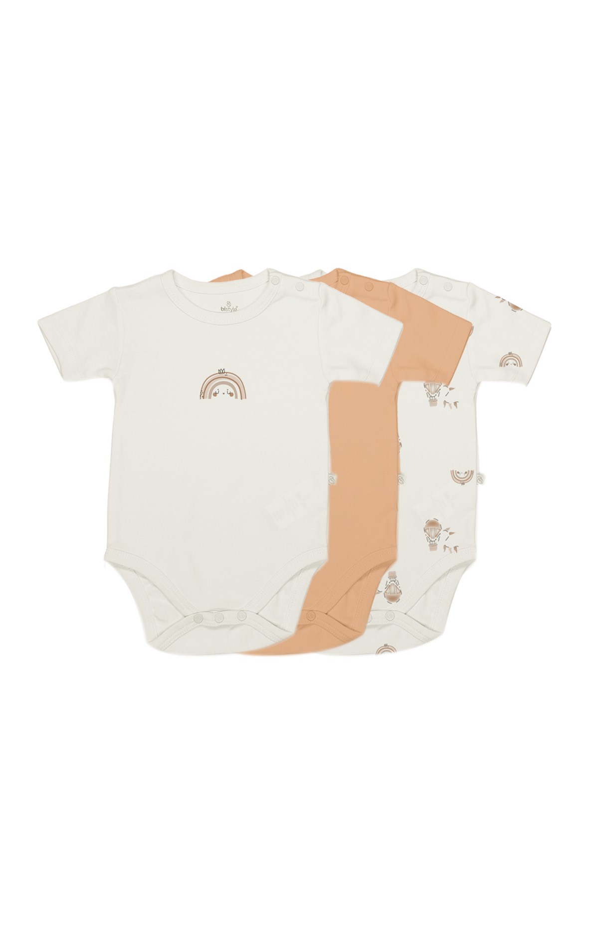 Çıtçıtlı Badi, Tek Alt PantolonBistyle GOTS Sertifikalı 3lü Badi Rainbow Ekru Somon