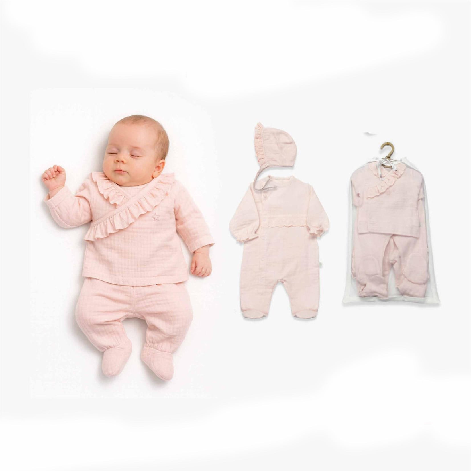 Hastane Çıkışı SetleriBistyle GOTS Sertifikalı 4lü Müslin Set Pembe