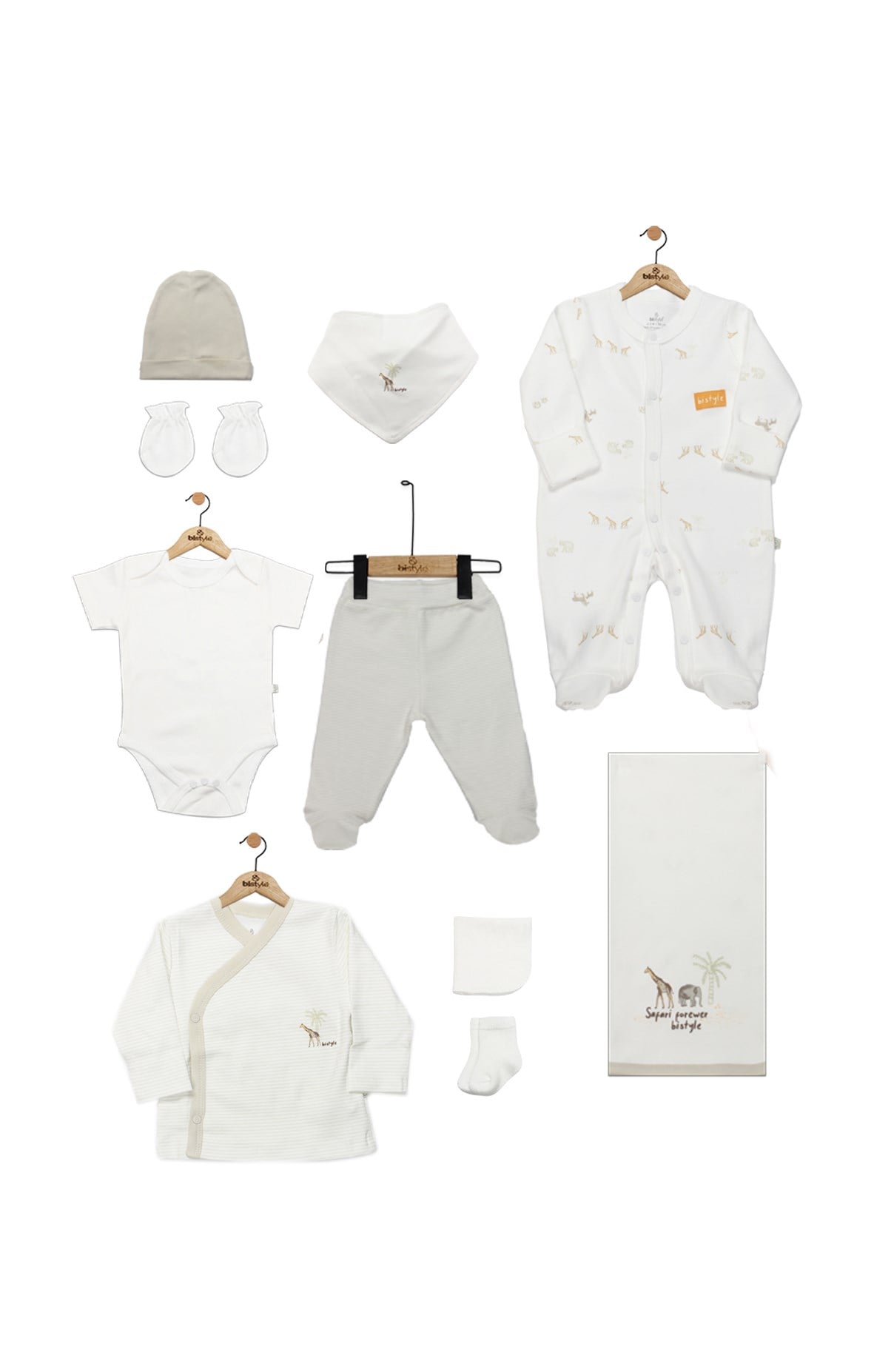Hastane Çıkışı SetleriBistyle GOTS Sertifikalı Safari 10lu Set Unisex Yeşil Ekru