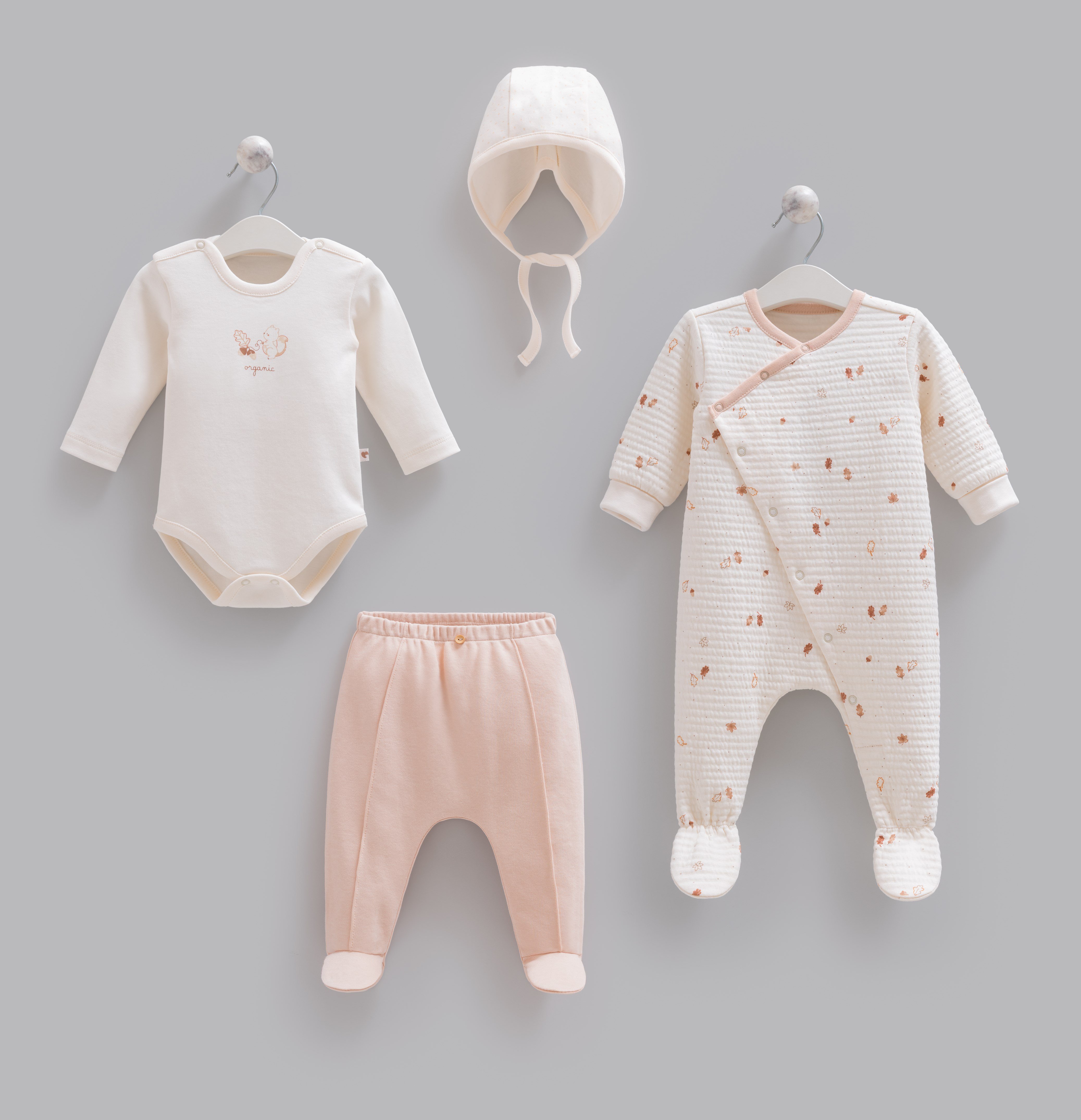Hastane Çıkışı SetleriCaramell %100 Pamuk 4lü Tulumlu Organik Set Unisex