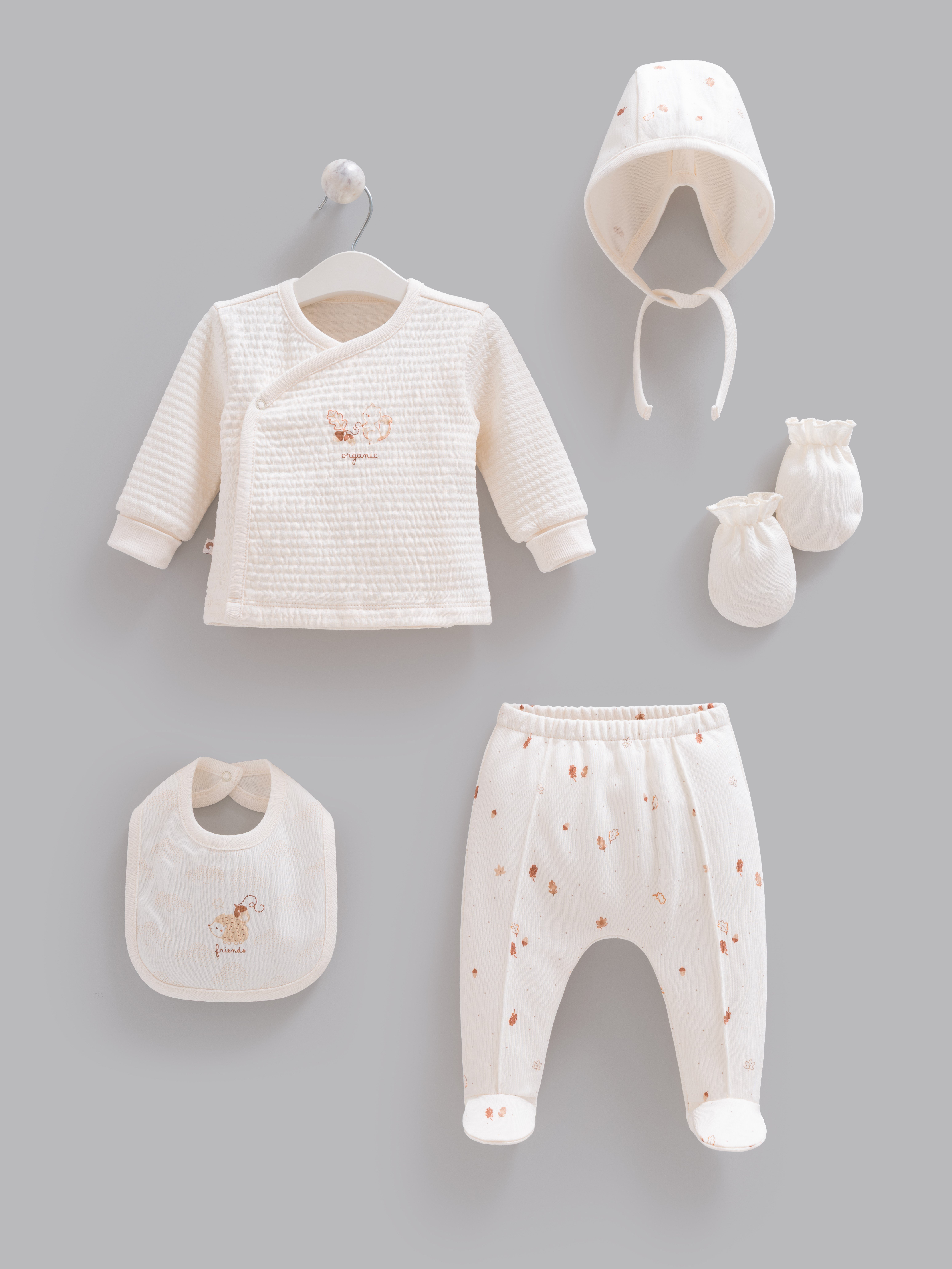 Hastane Çıkışı SetleriCaramell %100 Pamuk 5li Organik Set Unisex