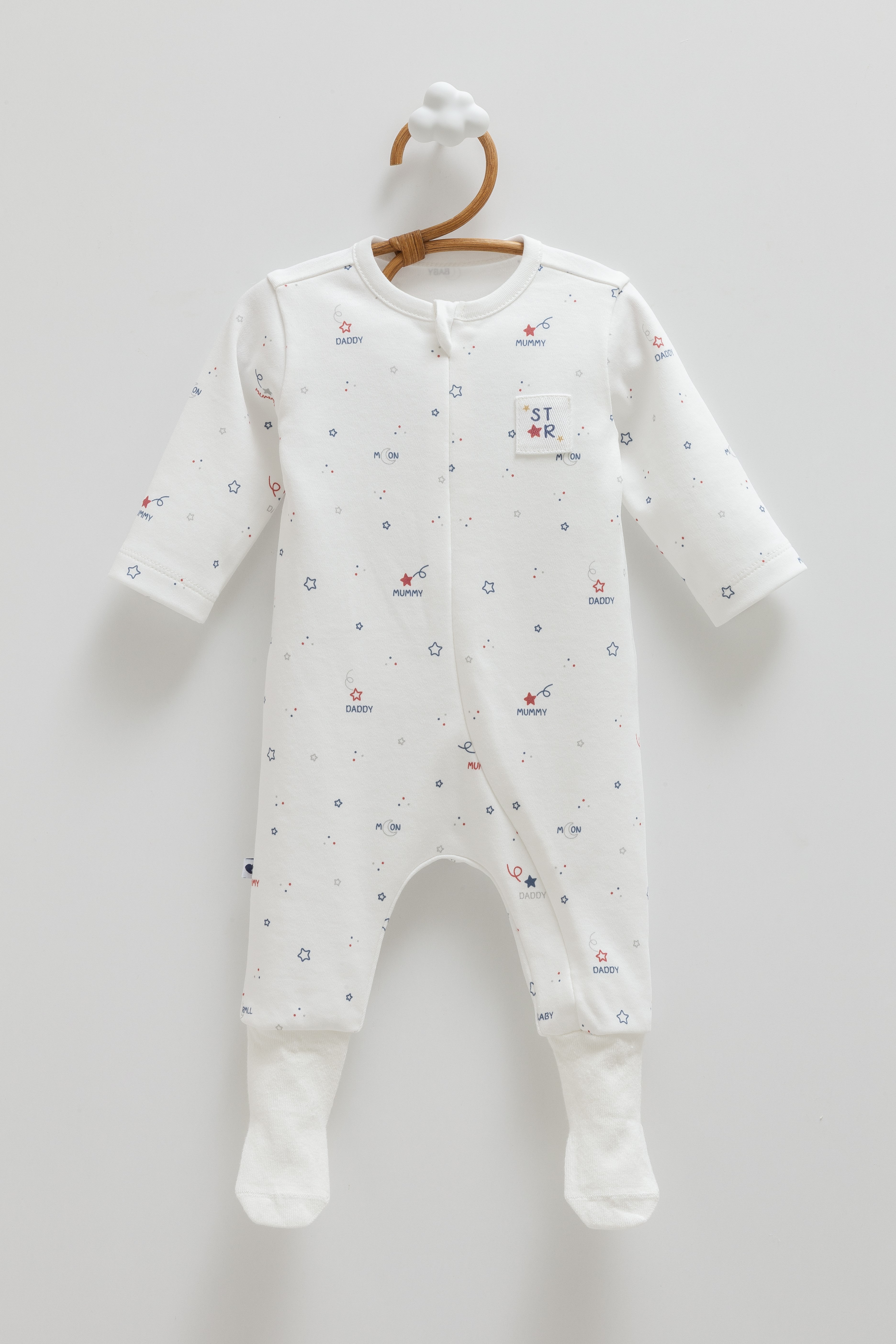 Bebek TulumCaramell %100 Pamuk Family Çoraplı Tulum Unisex Ekru