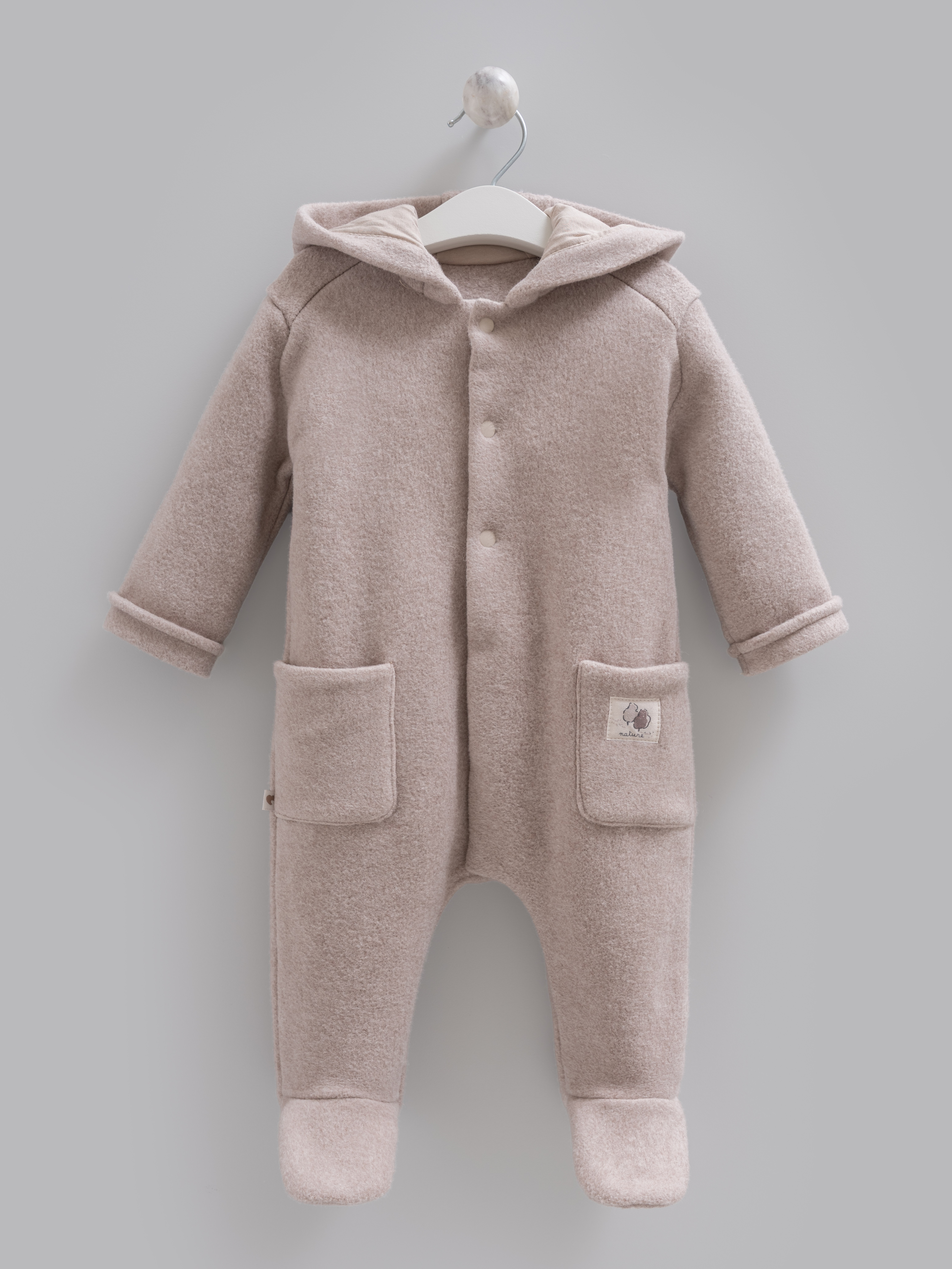 Bebek Tulumları | Yenidoğan TulumlarıCaramell %100 Pamuk Kaşe Kapşonlu Unisex Kışlık Tulum