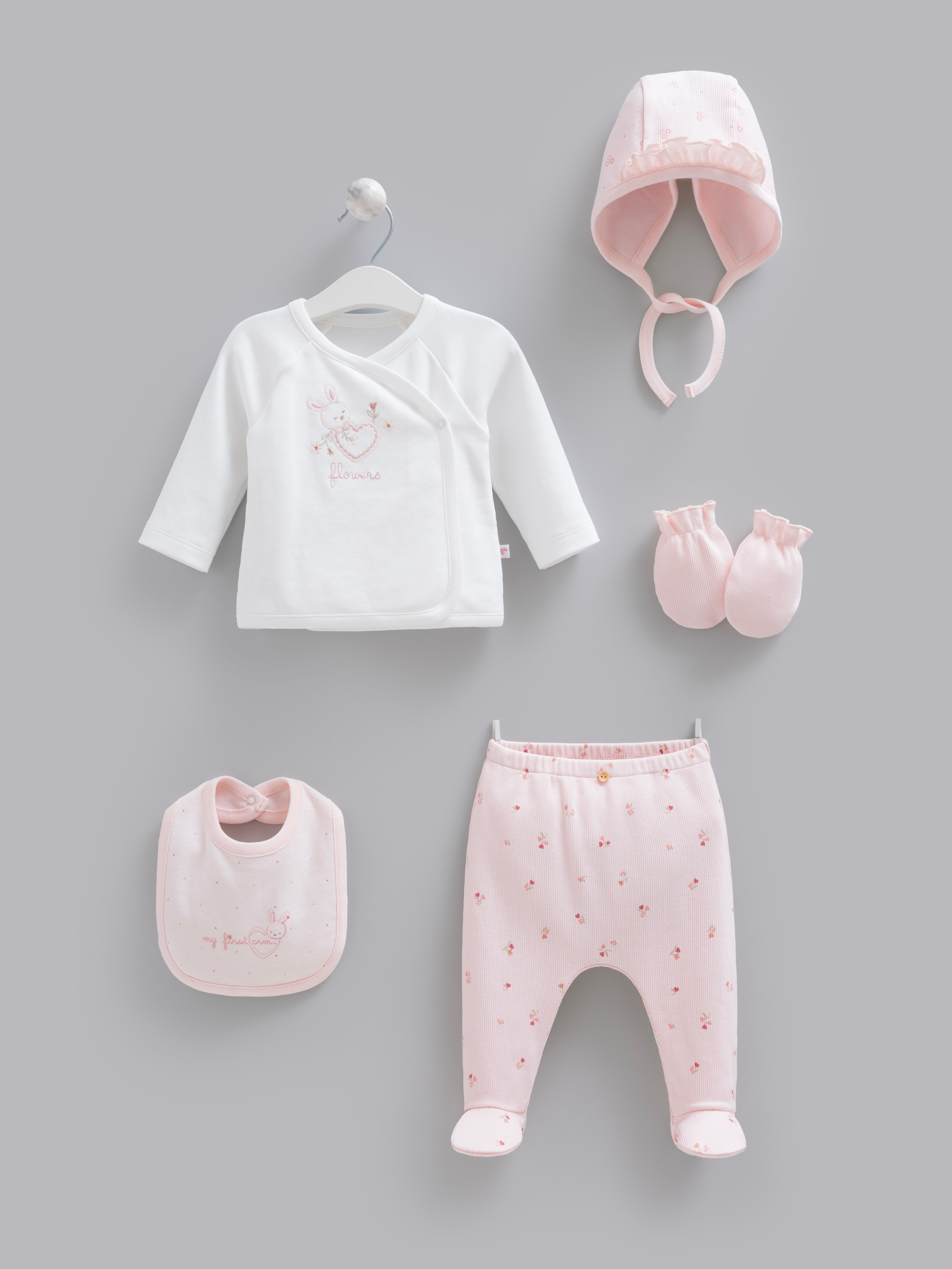 Hastane Çıkışı SetleriCaramell %100 Pamuk Rose Kız 5li Set Pembe