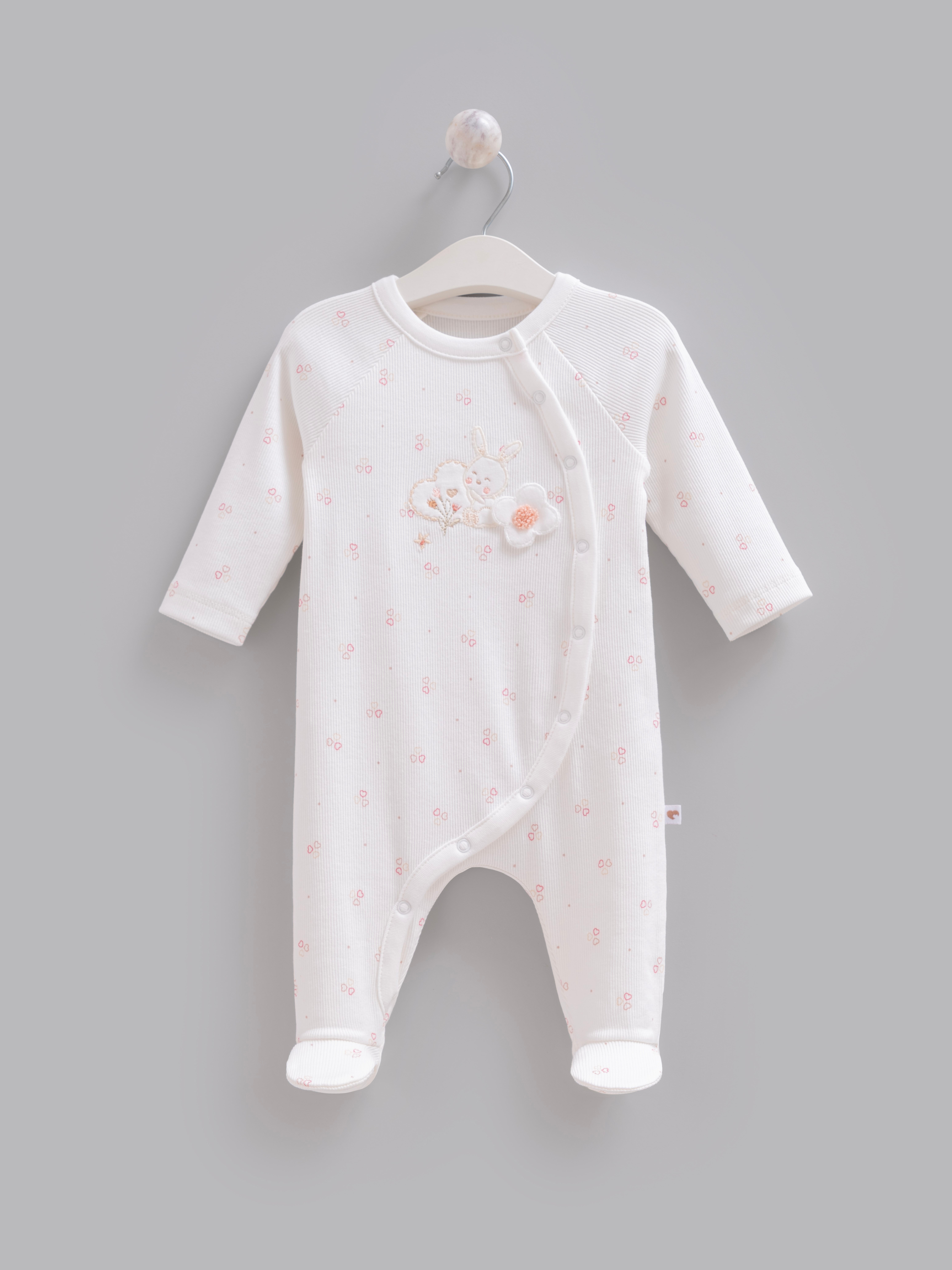 Bebek TulumCaramell %100 Pamuk Rose Kız Tulum Ekru