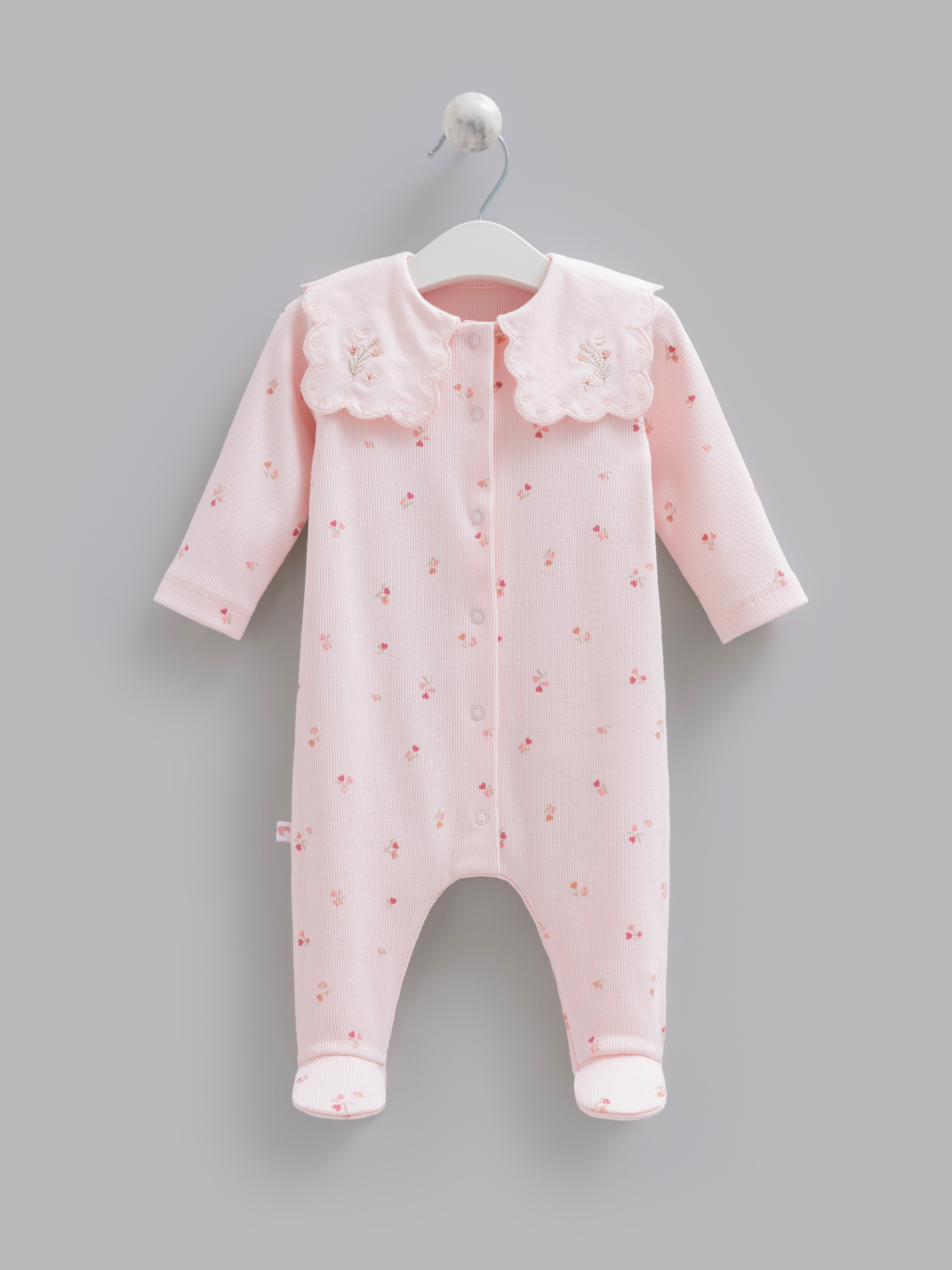Bebek TulumCaramell %100 Pamuk Rose Yakalı Kız Tulum Pembe