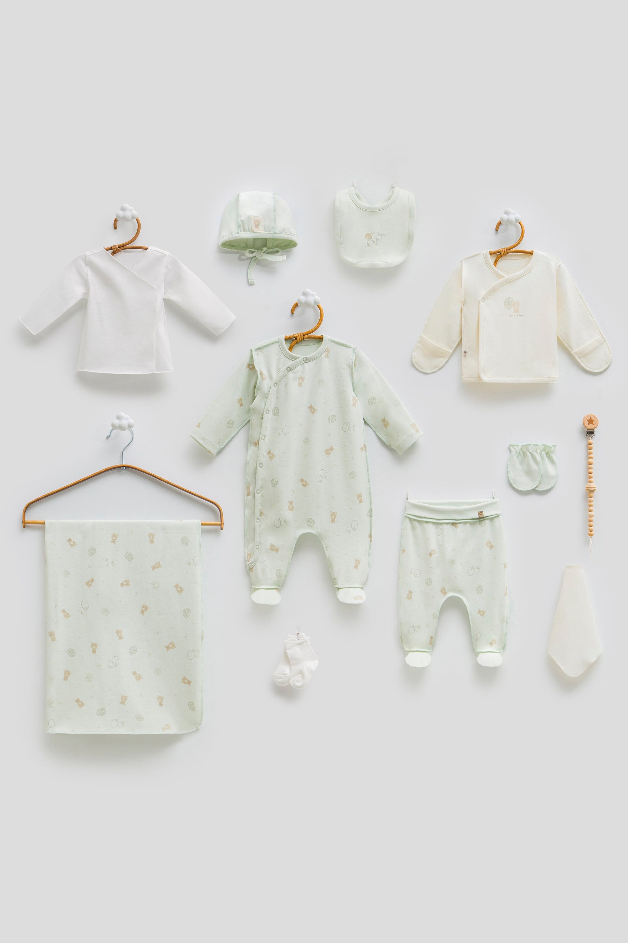 Hastane Çıkışı SetleriCaramell %100 Pamuk Unisex Ters Dikiş 10lu Set Yeşil