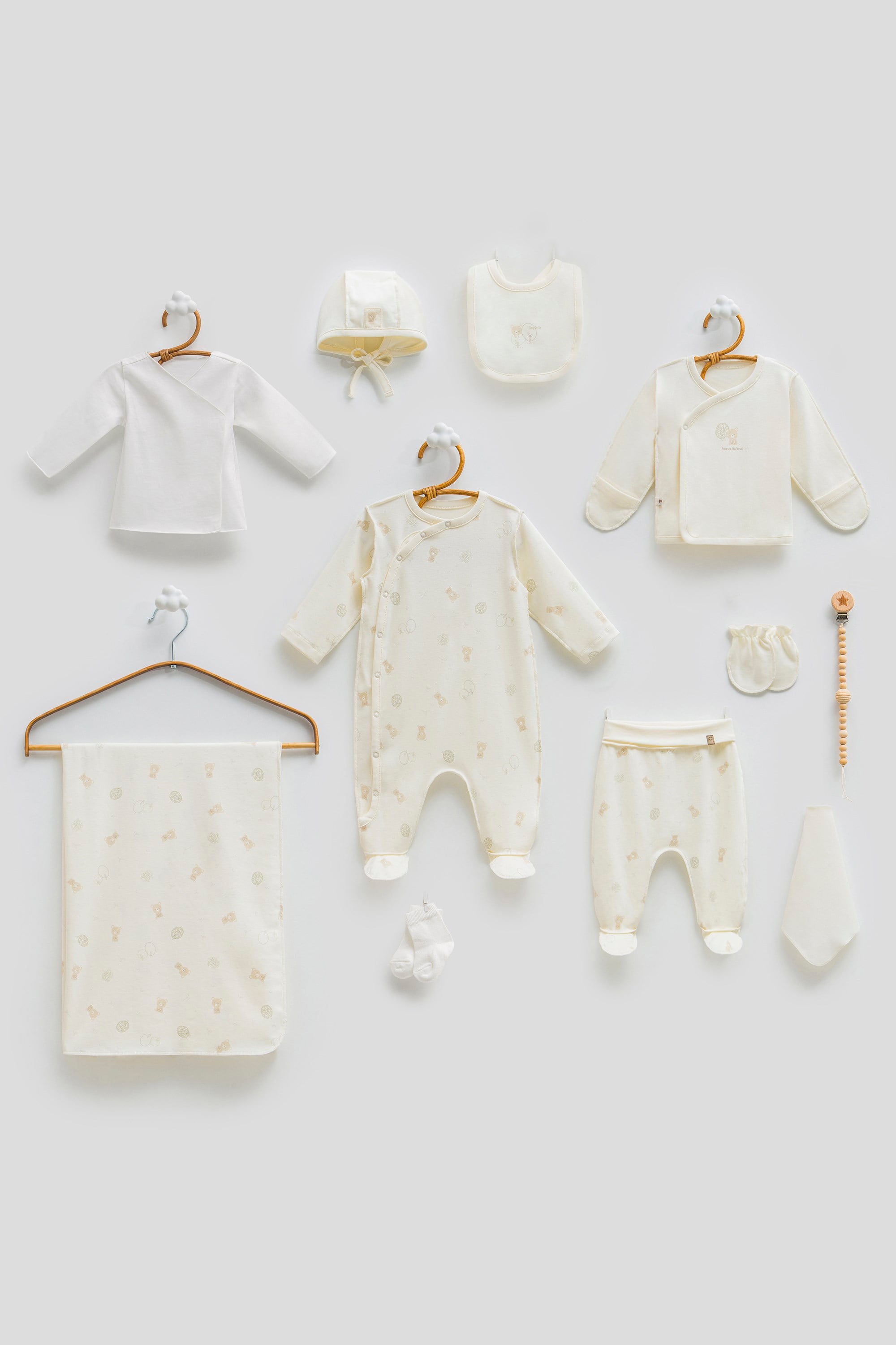 Hastane Çıkışı SetleriCaramell %100 Pamuk Unisex Ters Dikiş 10lu Set Ekru