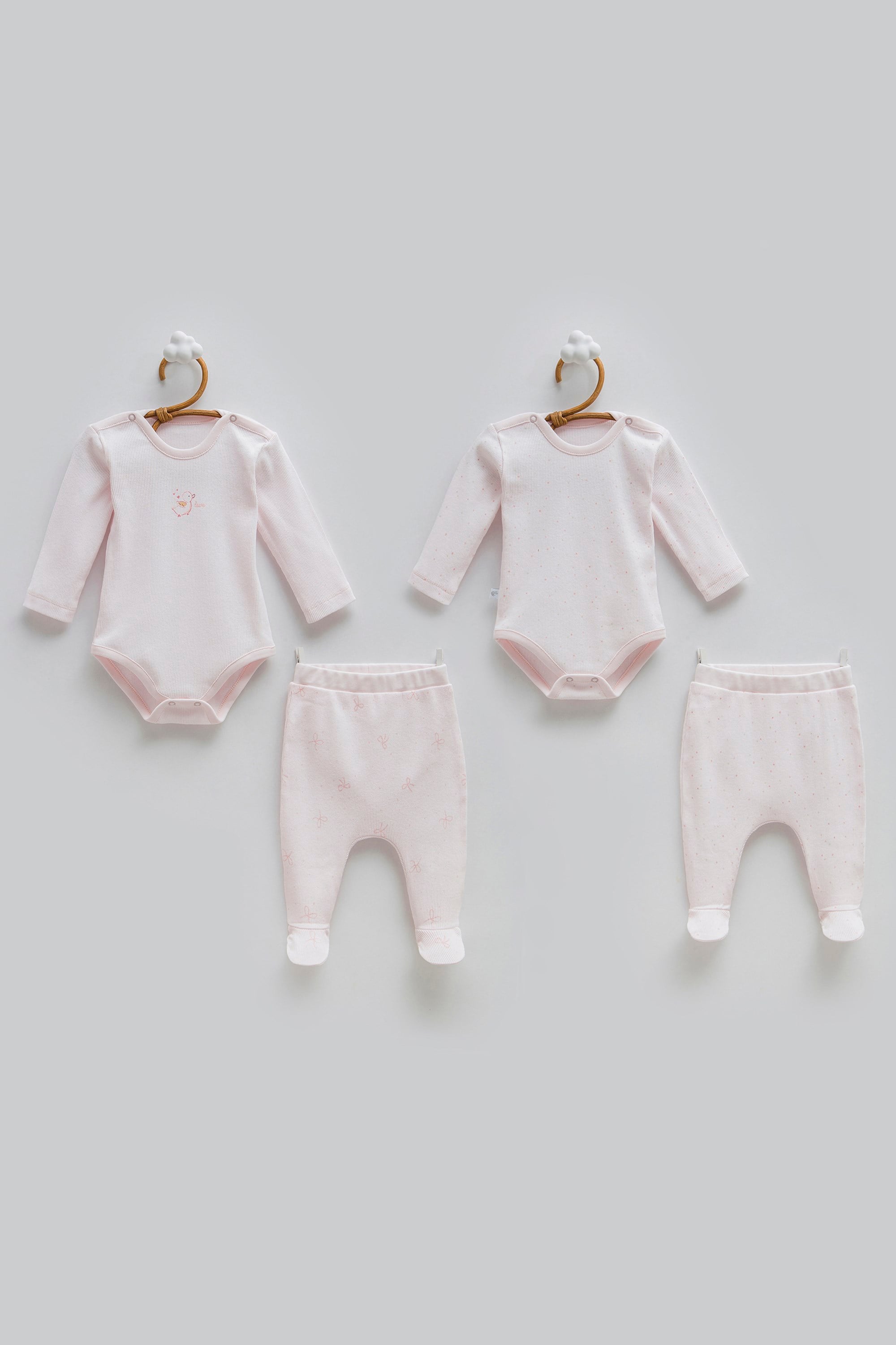 Çıtçıtlı Badi, Tek Alt PantolonCaramell 4lü Love Badi Pant Seti Pembe