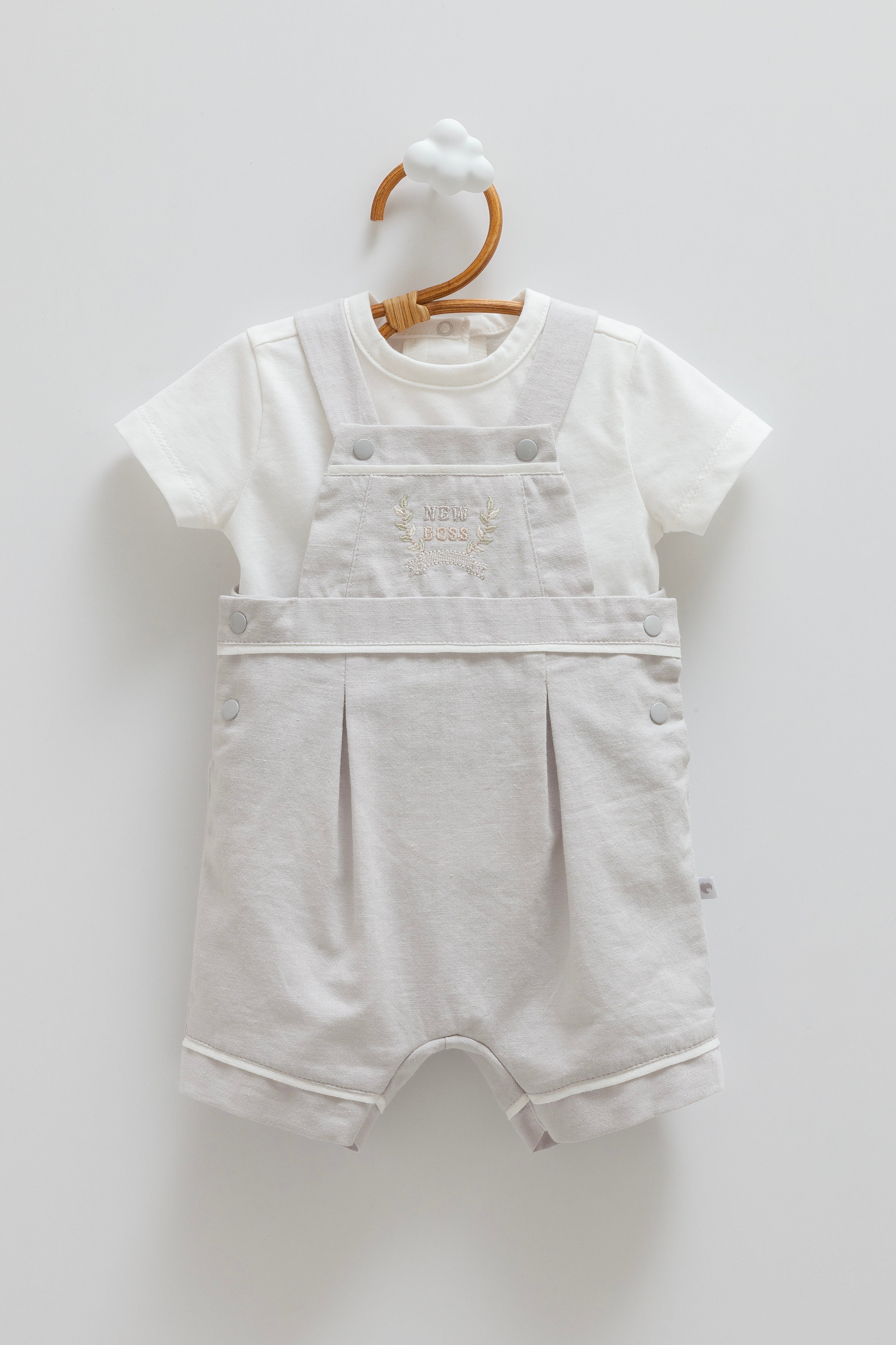 Bebek TulumCaramell Linen Keten Kısa Erkek Salopet Gri