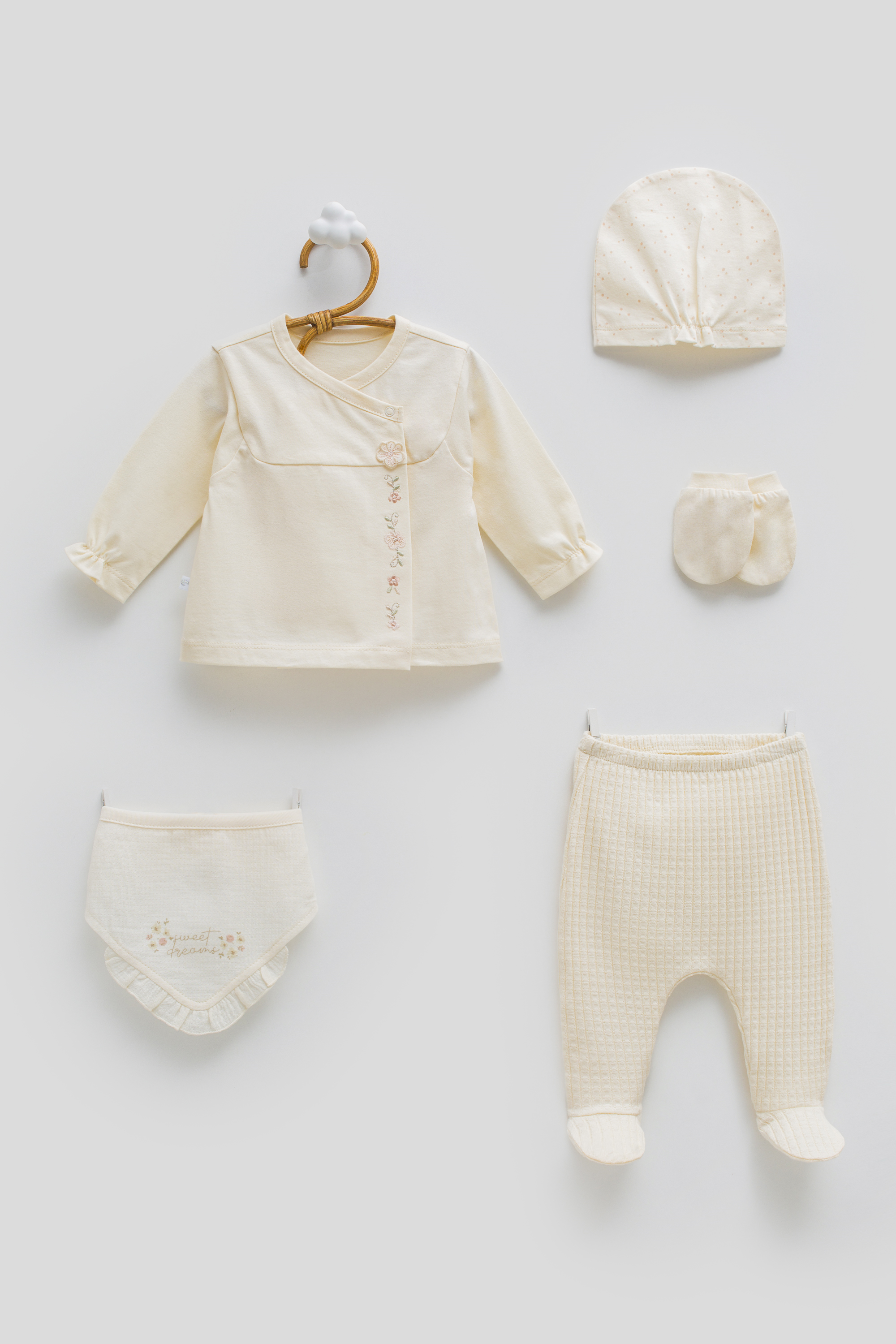 Hastane Çıkışı SetleriCaramell Linen Premium 5li Set Kız Bej