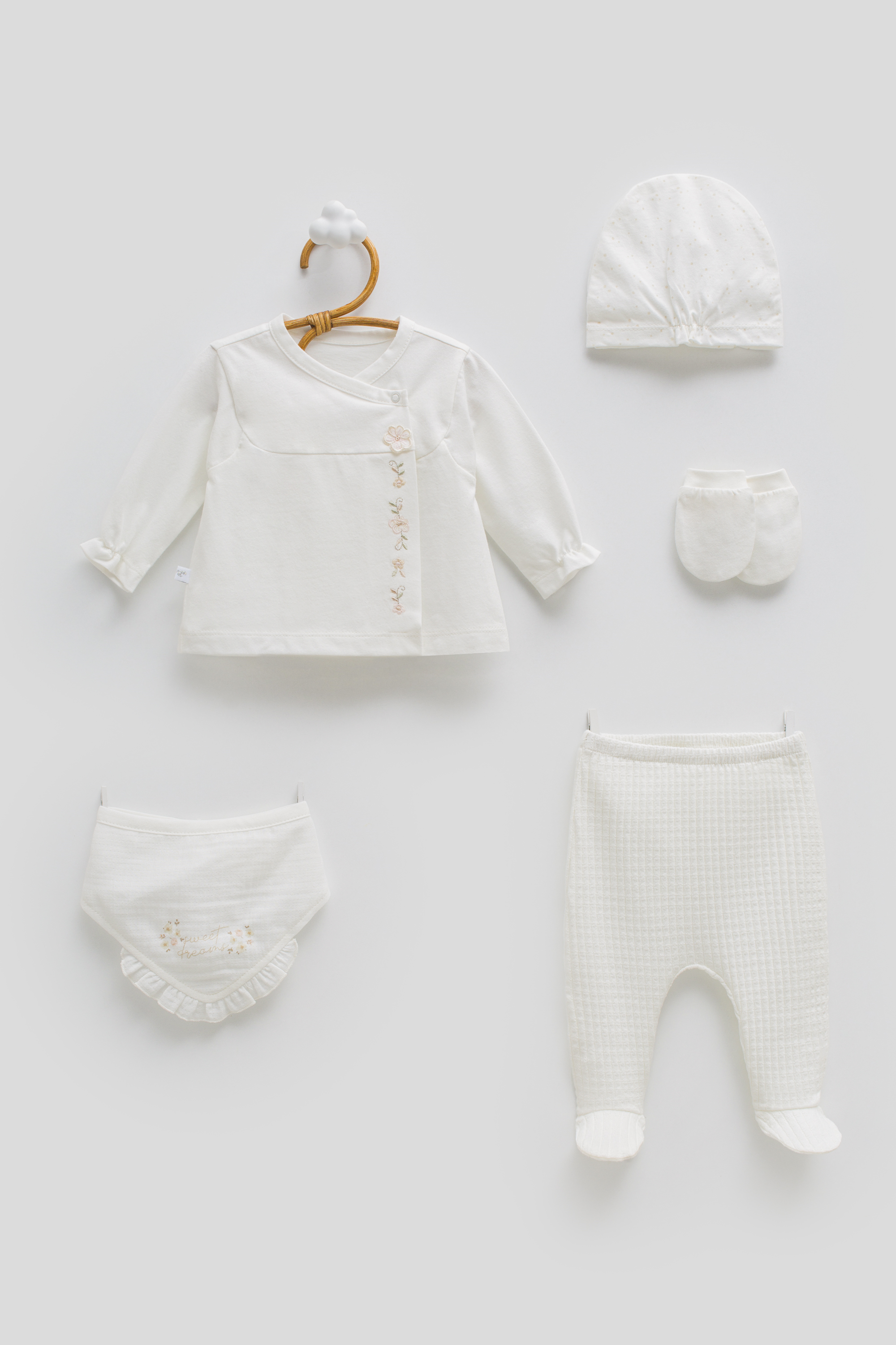 Hastane Çıkışı SetleriCaramell Linen Premium 5li Set Kız Ekru