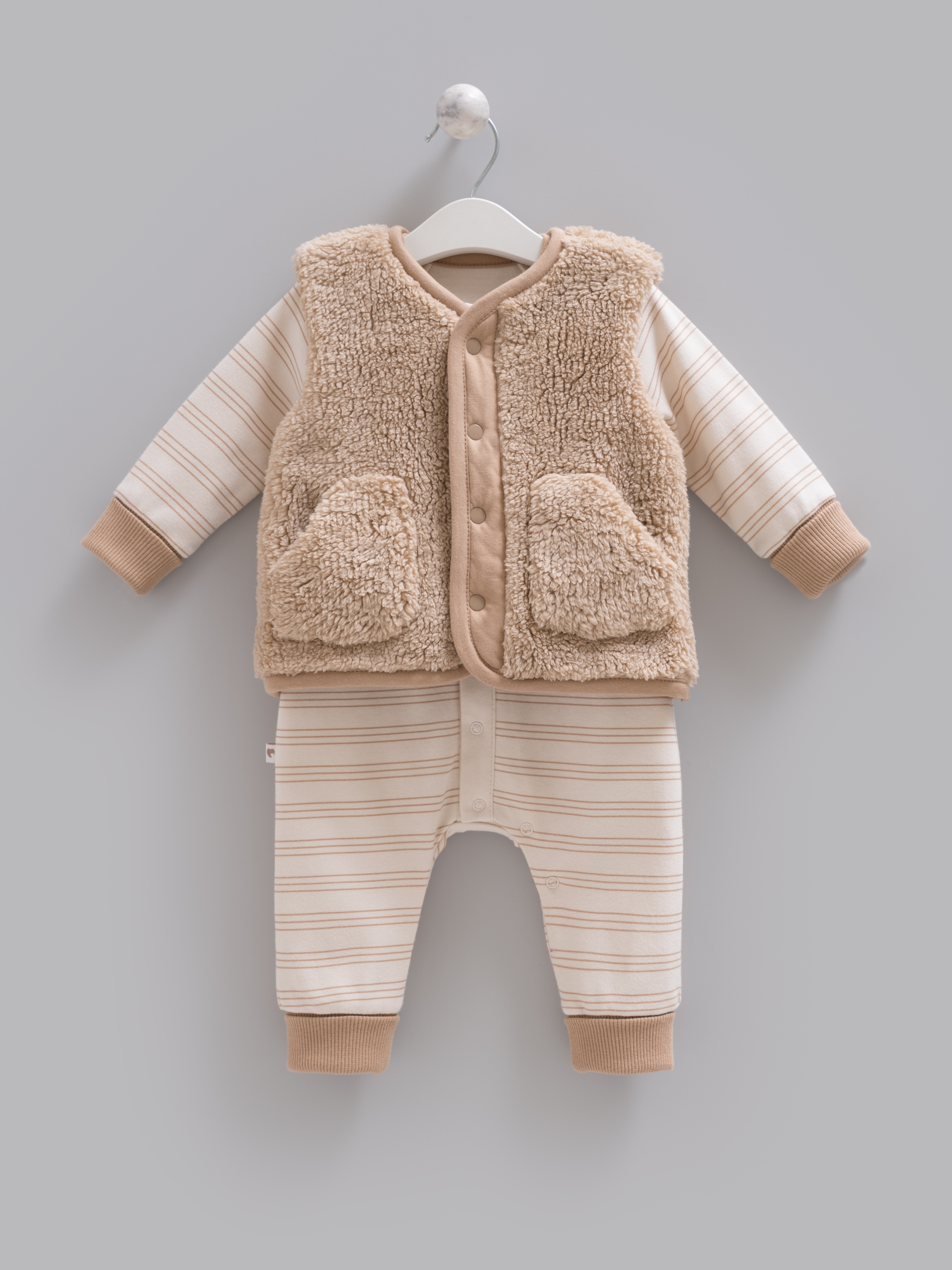Bebek TulumCaramell Lombardia Yelekli Unisex Tulum Kahve