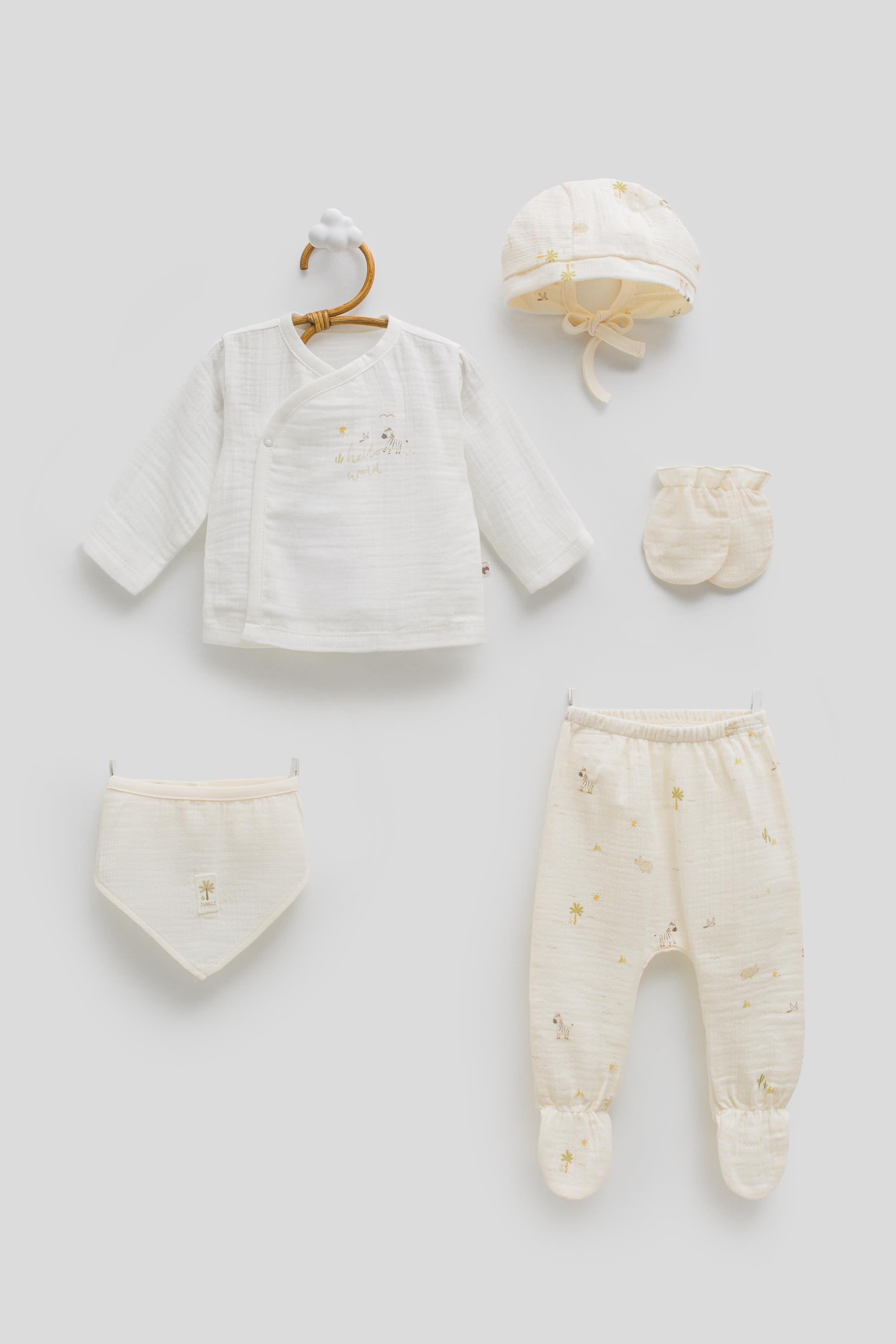 Hastane Çıkışı SetleriCaramell Sicilia Premium Müslin 5li Set Unisex  Bej