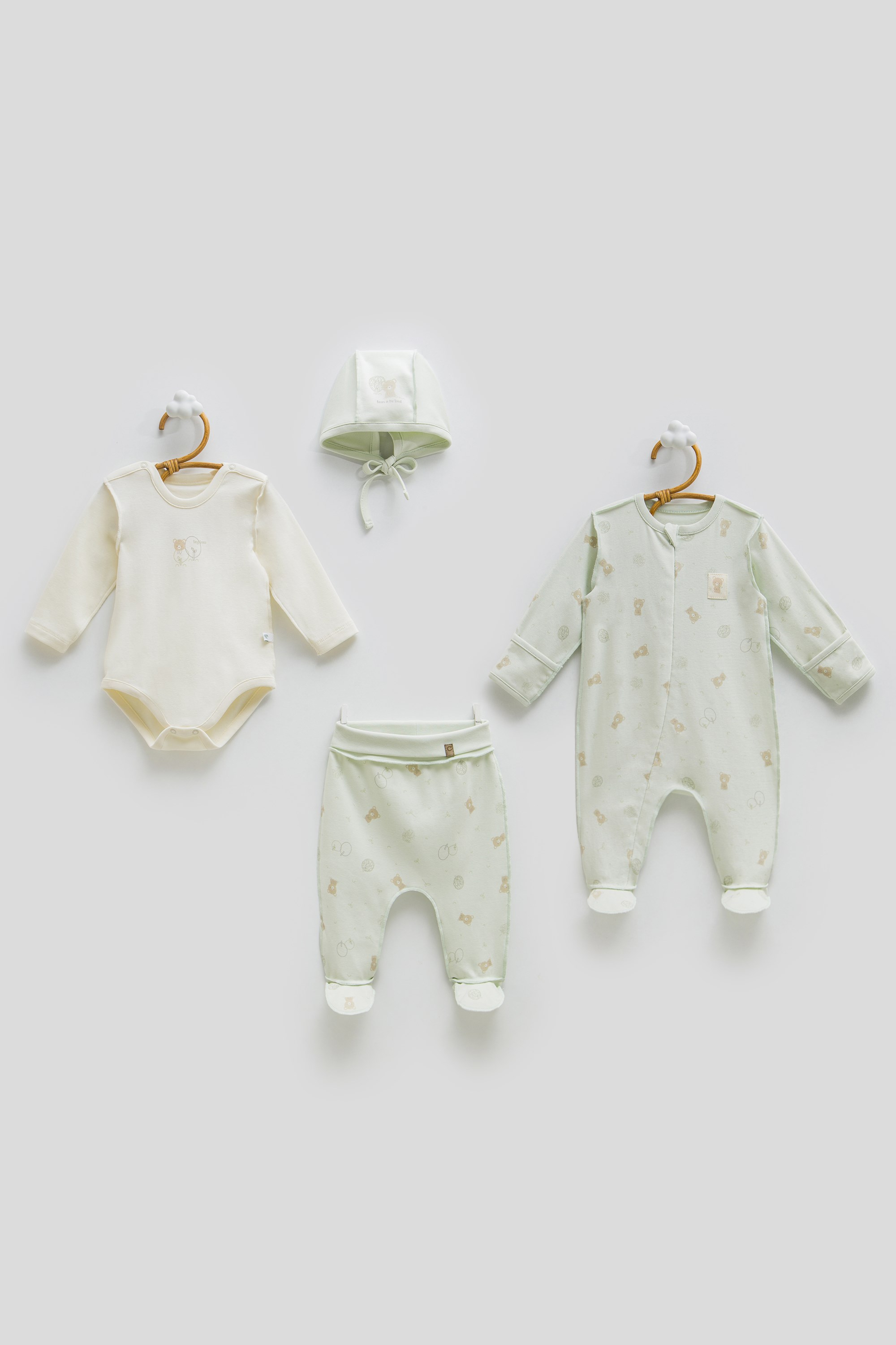 Hastane Çıkışı SetleriCaramell Unisex Ters Dikişli 4lü Set Yeşil