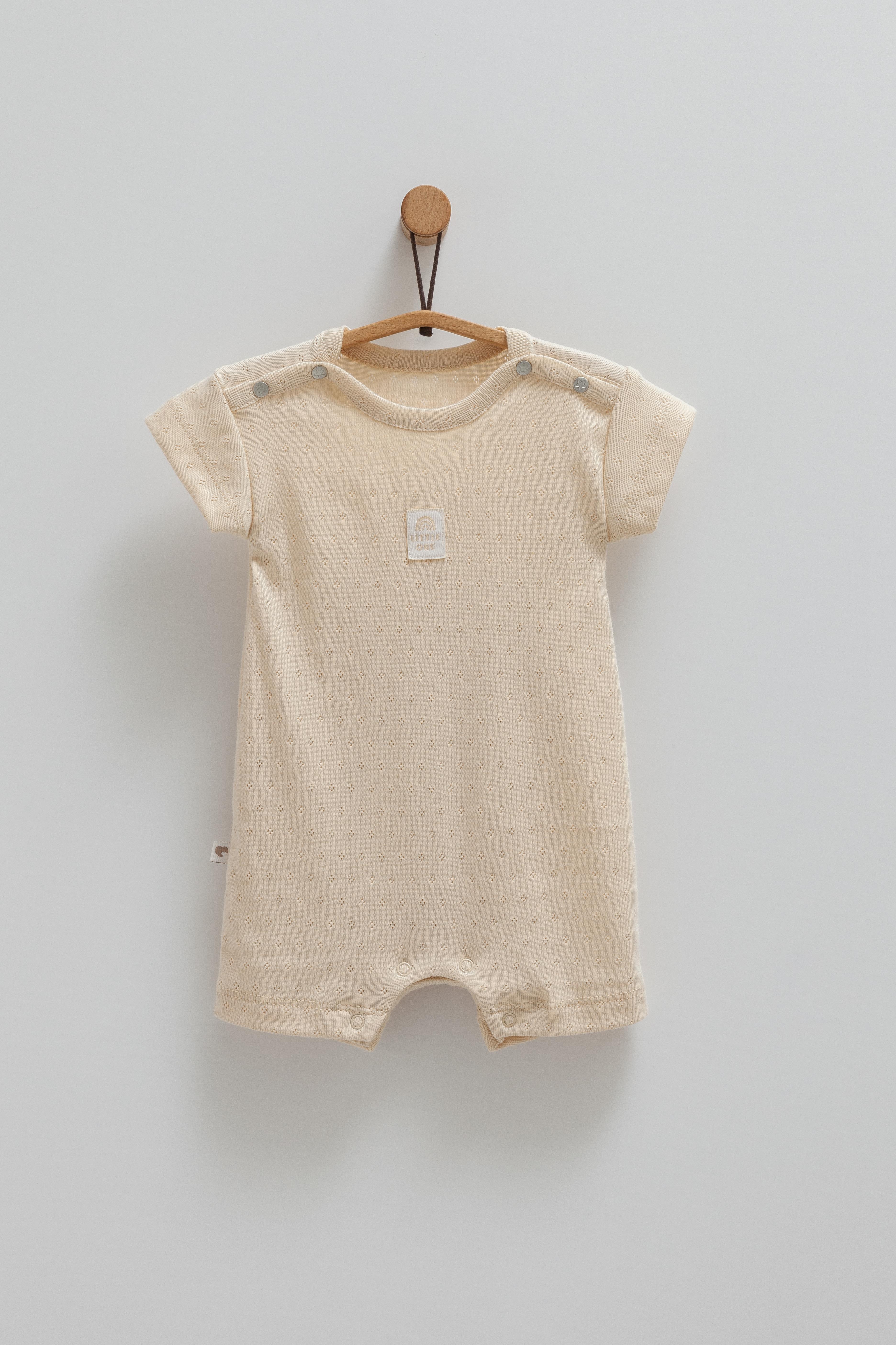 Bebek TulumCaramell Yazlık Unisex Şortlu Tulum Bej