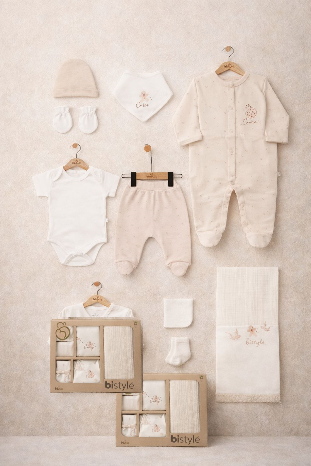 Hastane Çıkışı SetleriGOTS Sertifikalı 10lu Set Make Happy Taş Rengi-Kız