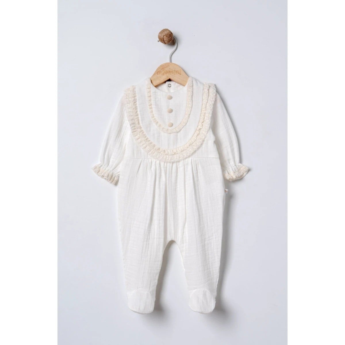Bebek TulumLinen %100 Pamuk Müslin Kız Tulum Ekru