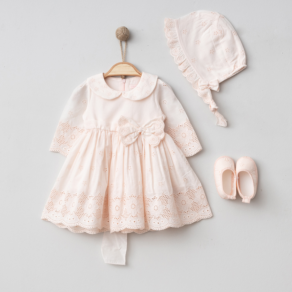 Kız Bebek Elbise, TakımLinen Premium Kız Elbise Seti Pembe