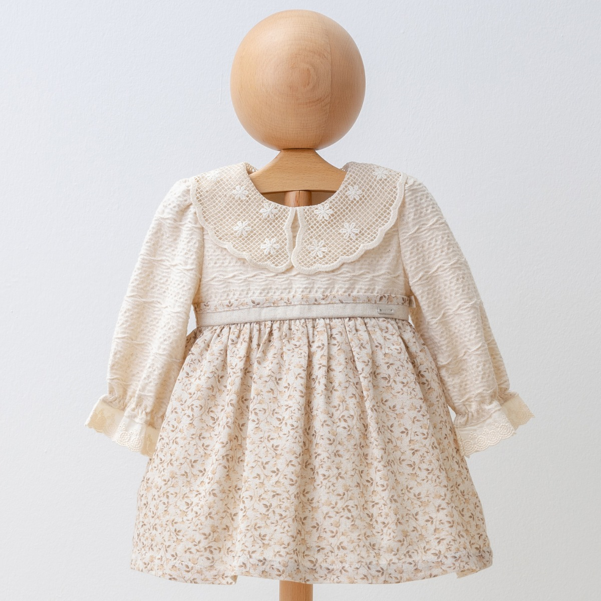 Kız Bebek ElbiseMiomini Çiçekli Premium Linen Kız Elbise Kahve