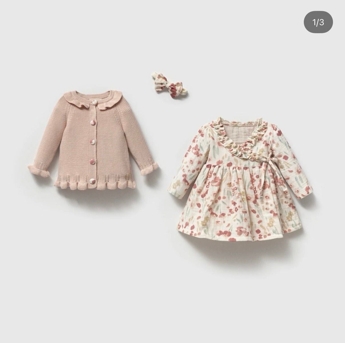 Kız Bebek Elbise, TakımNipperland Lale Desen Müslin ve Triko Hırklalı Elbise