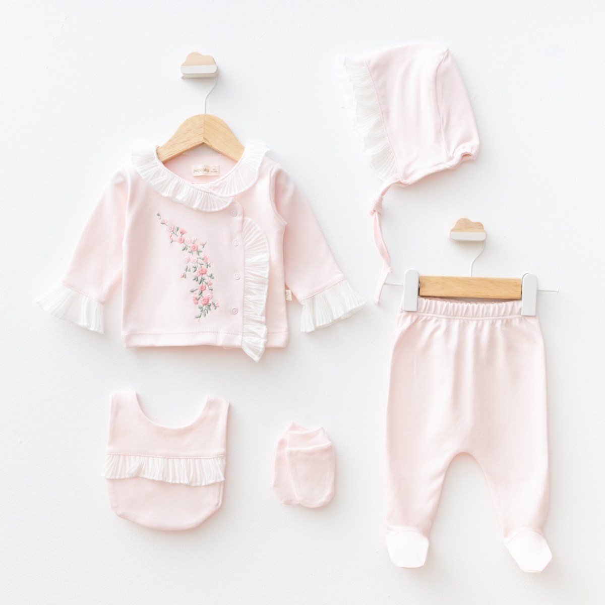 Yenidoğan SetleriPugi Linen Premium 5li Set Kız Pembe