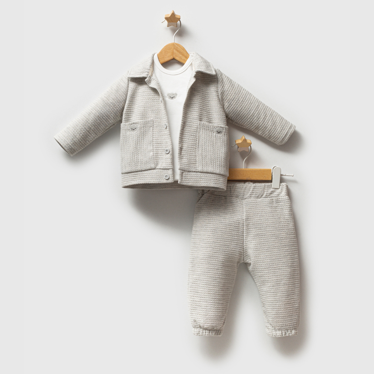 Erkek Bebek İkili TakımTongs Bear Hırkalı 3lü Takım Gri