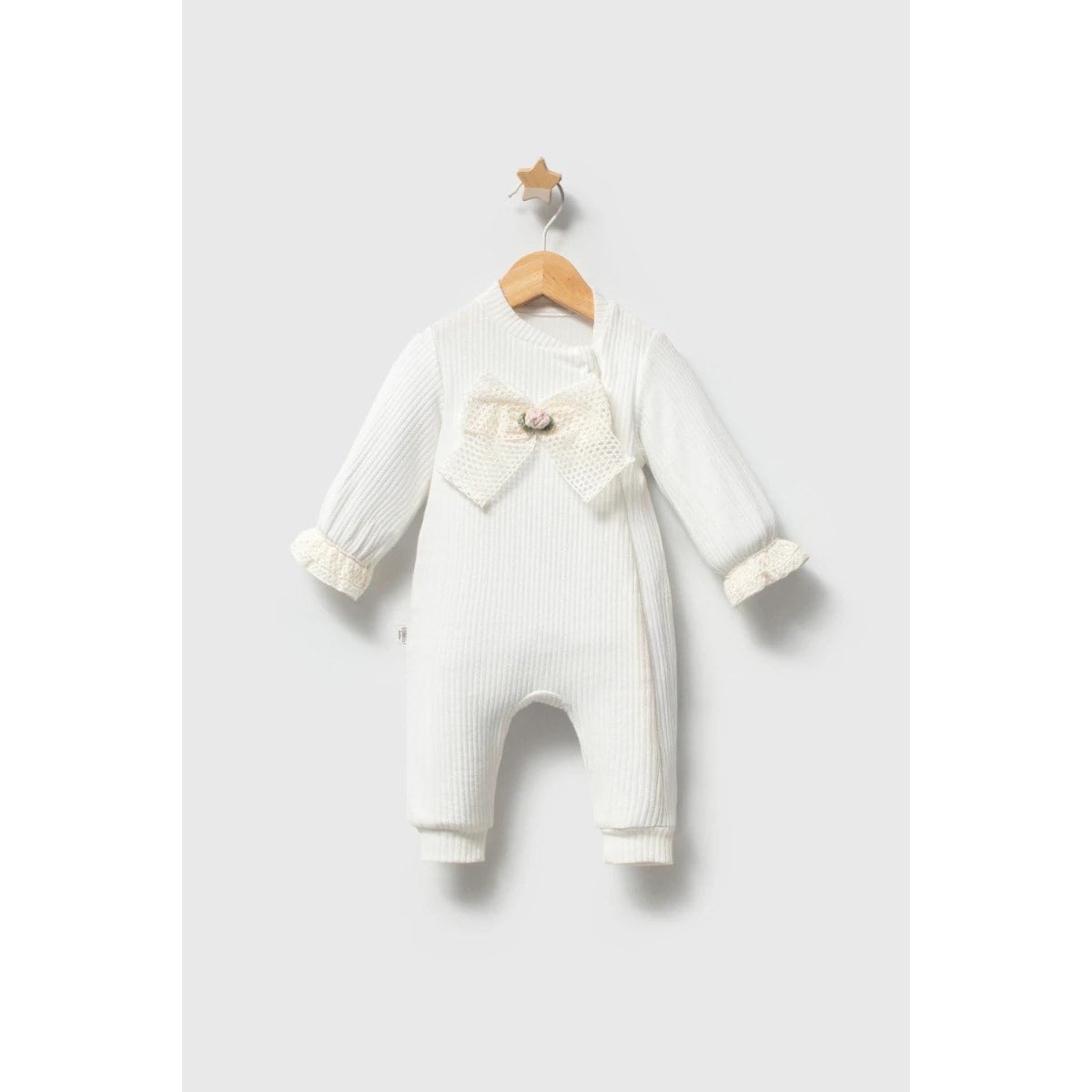 Bebek TulumTongs Çiçekli Linen Kız Tulum Ekru