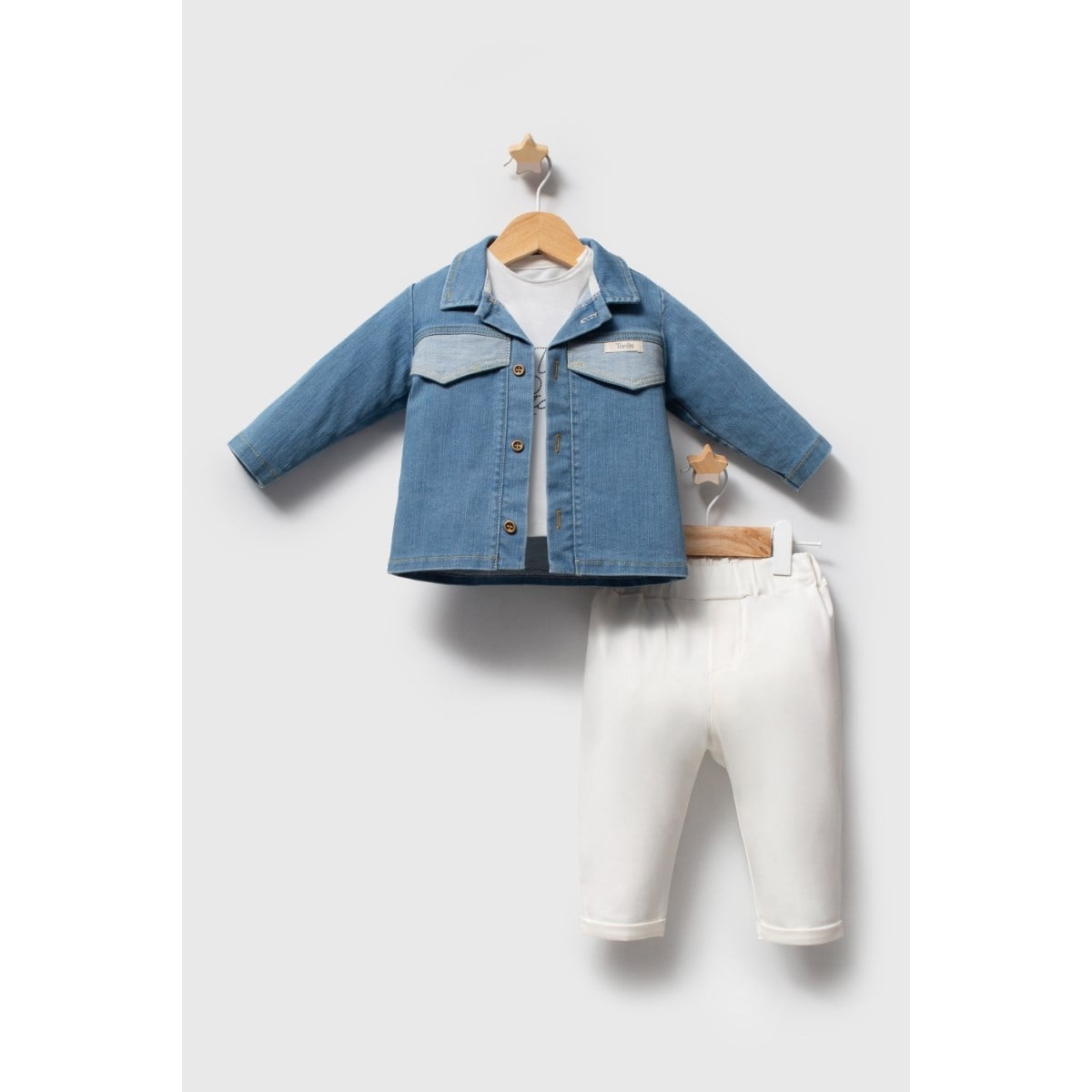 Erkek Bebek TakımTongs Denim Premium 3lü Beyaz Pant. Takım