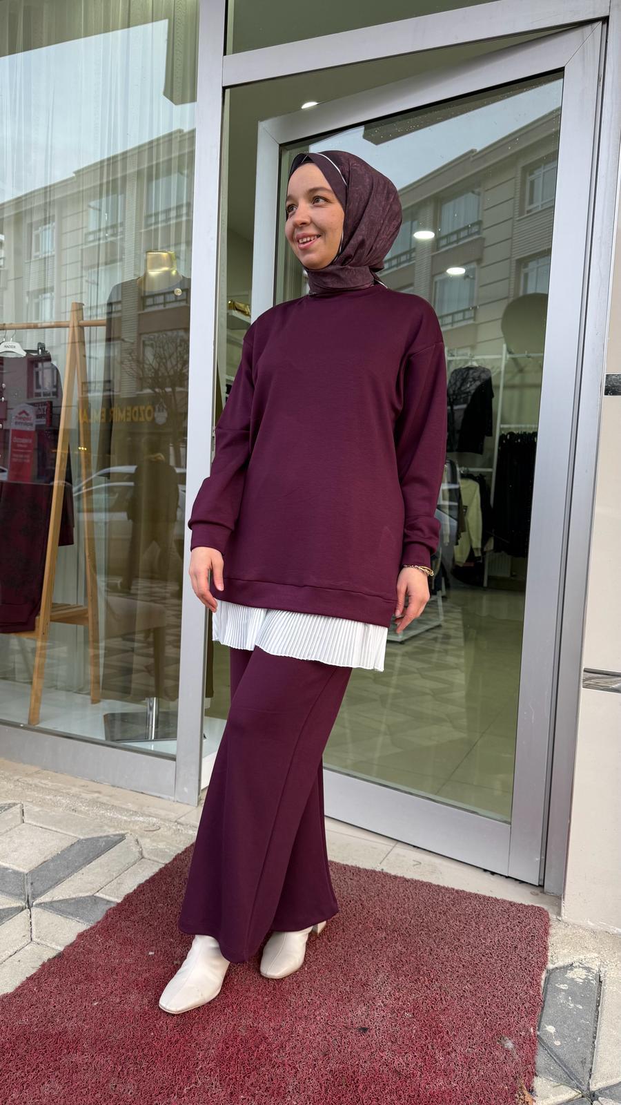 PİLE DETAYLI OYSHO TAKIM BORDO
