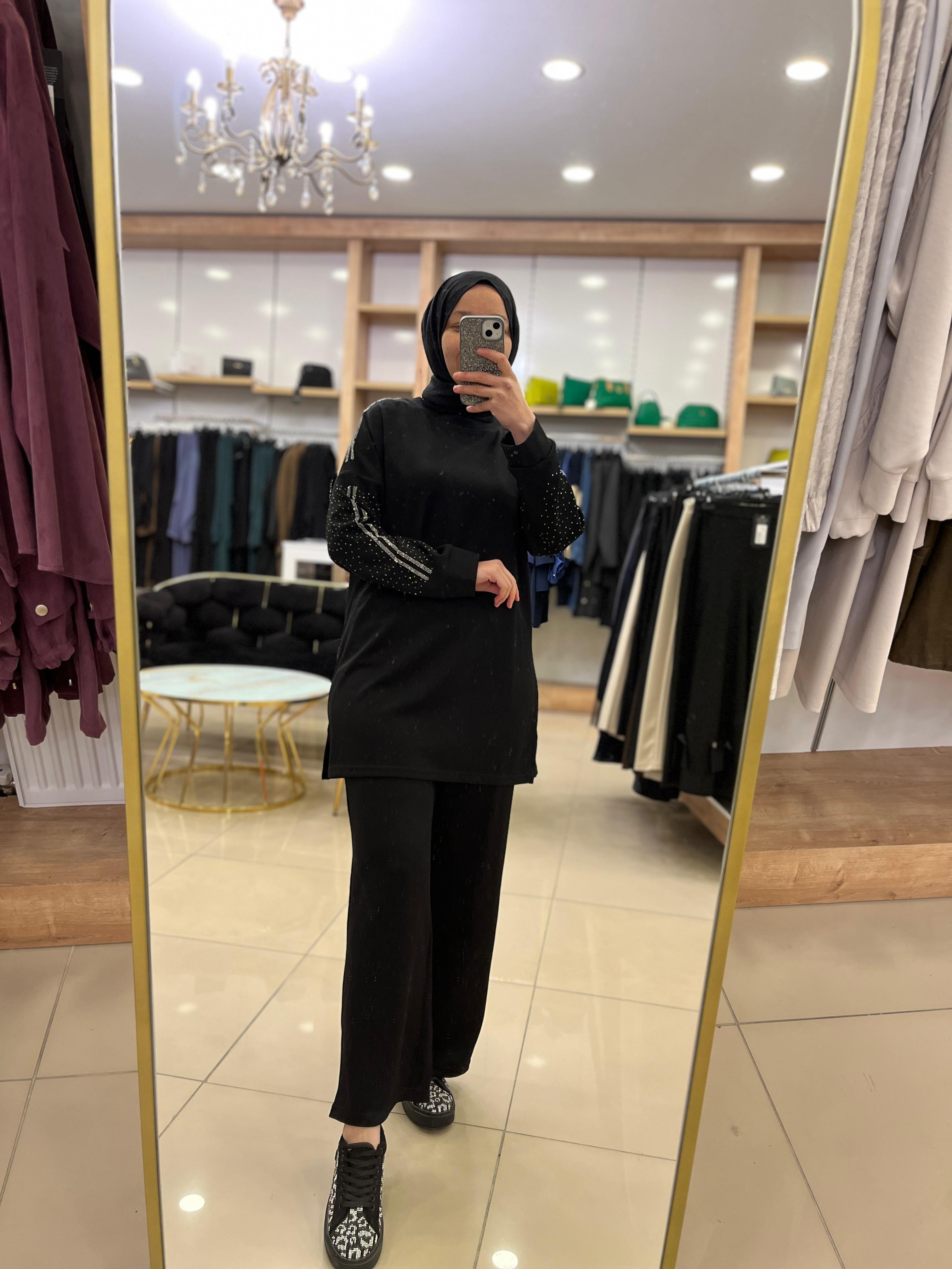 Taşlı oysho takım siyah