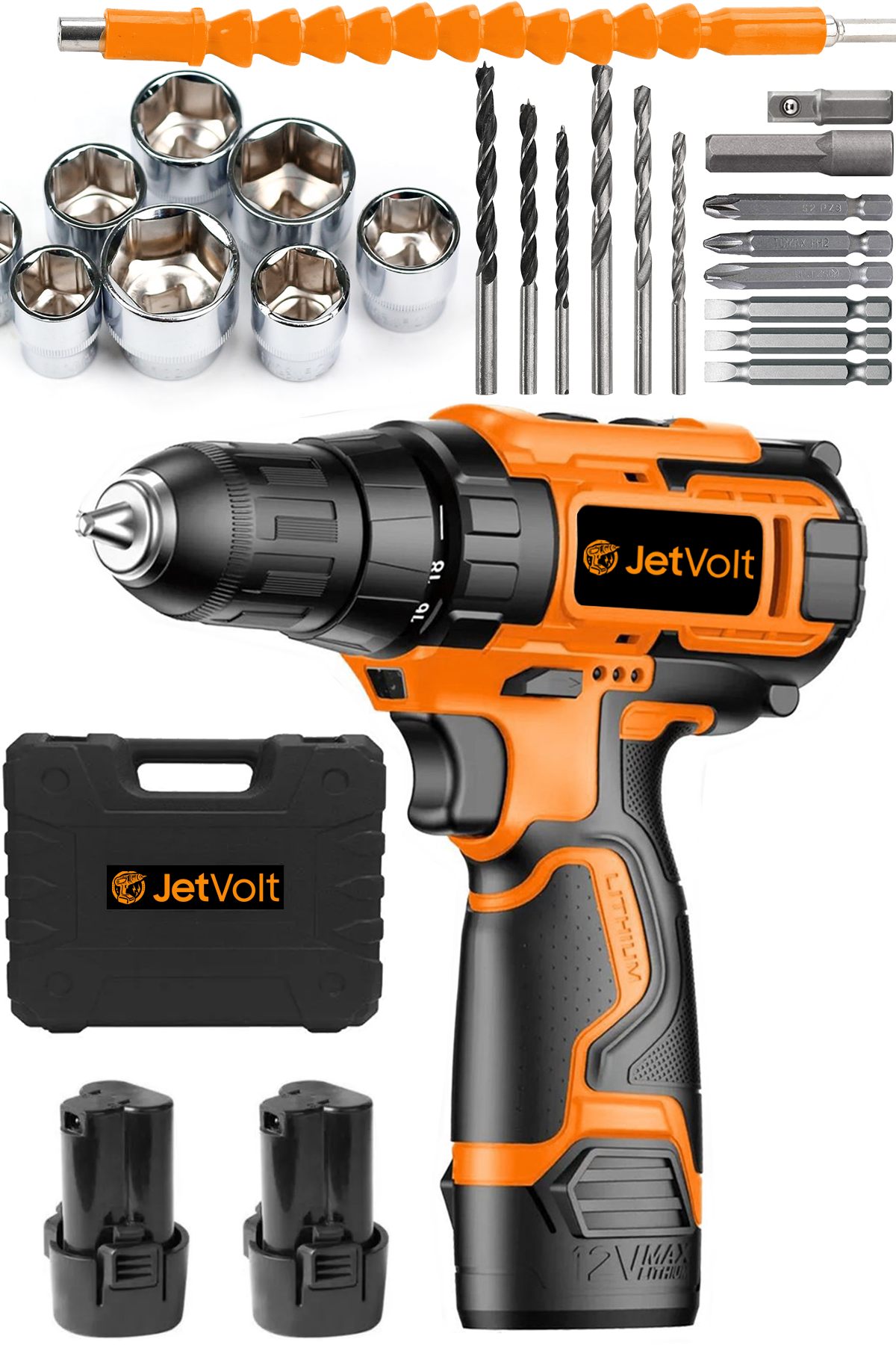 JetVolt 12V 1.5Ah Şarjlı Matkap 24 Parça - Turuncu