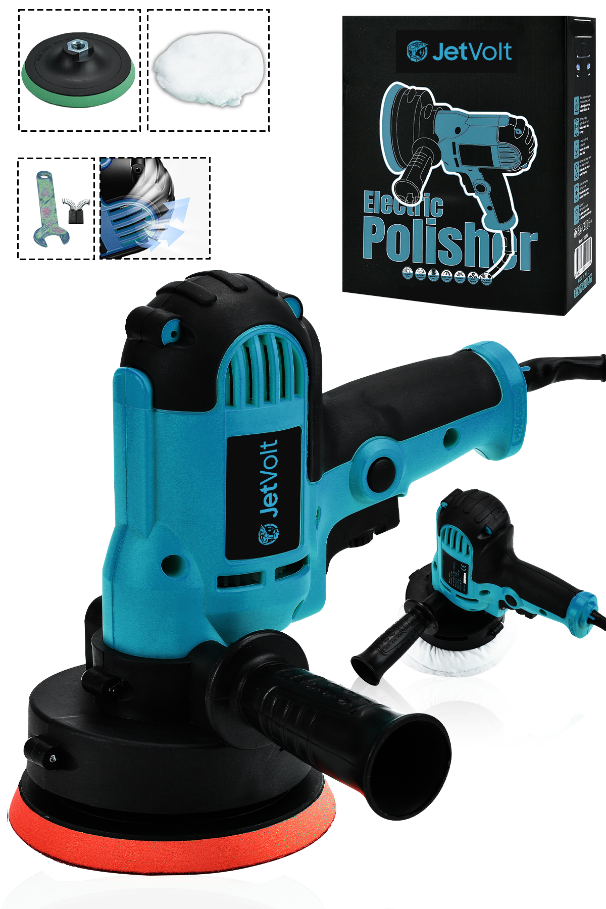 JetVolt 12V Orbital 8 Kademli Cila Pasta Parlatma Polisaj Makinesi - Mavi