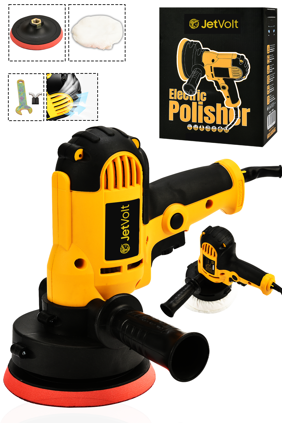 JetVolt 12V Orbital 8 Kademli Cila Pasta Parlatma Polisaj Makinesi - Sarı