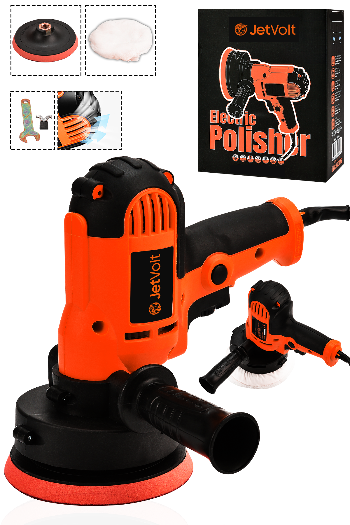 JetVolt 12V Orbital 8 Kademli Cila Pasta Parlatma Polisaj Makinesi - Kırmızı