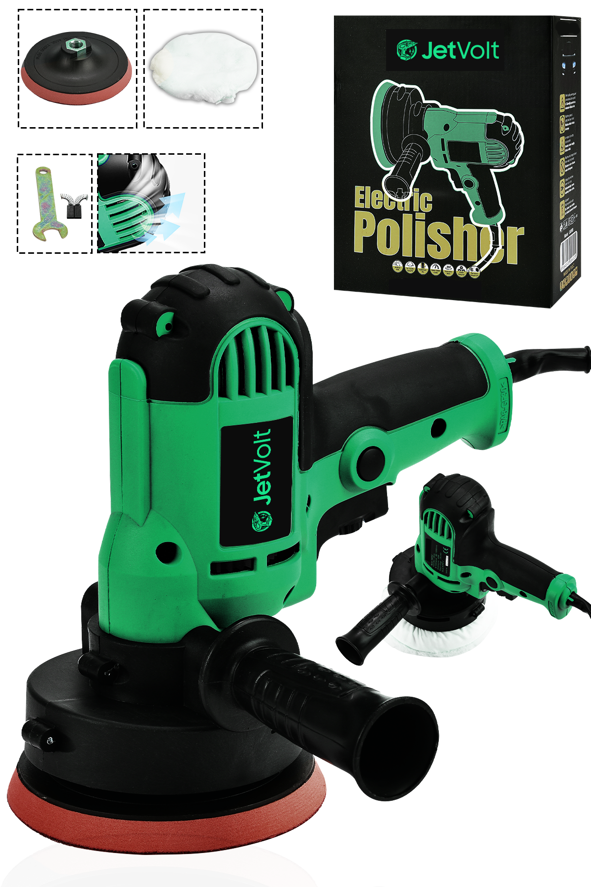 JetVolt 12V Orbital 8 Kademli Cila Pasta Parlatma Polisaj Makinesi - Yeşil